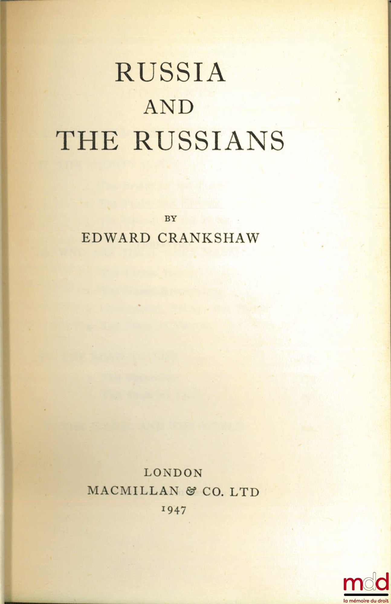 CRANKSHAW (Edward) – RUSSIA AND THE RUSSIANS