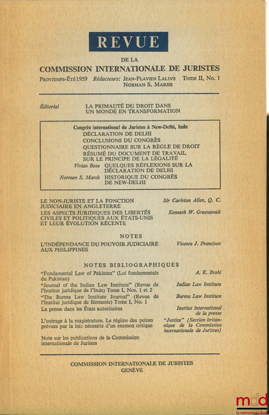 [Périodique] – REVUE DE LA COMMISSION INTERNATIONALE DE JURISTES, tome II, n° 1, Printemps-Été 1959