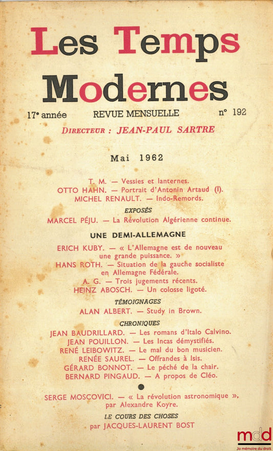[Périodique] – LES TEMPS MODERNES, 17e année, Mai 1962, n° 192