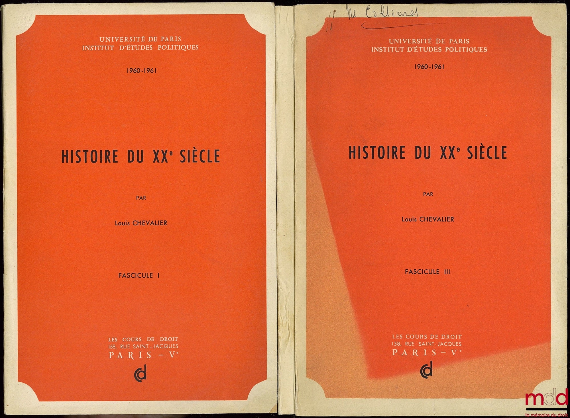 CHEVALIER (Louis) – HISTOIRE DU XXÈME SIÈCLE, Cours professé à l’Université de Paris, Institut d’études politiques en 1960-1961