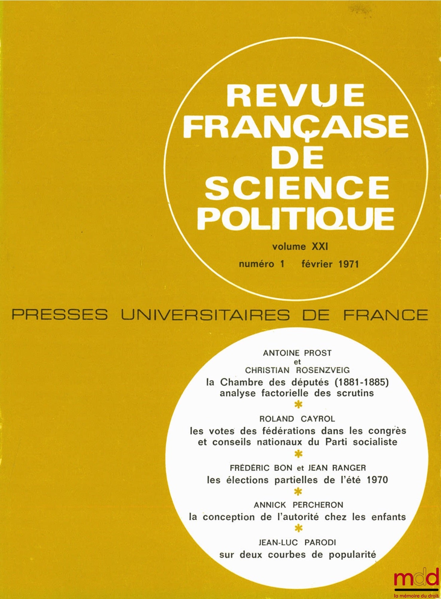 Revue française de science politique, vol. XXI, n° 1, février 1971