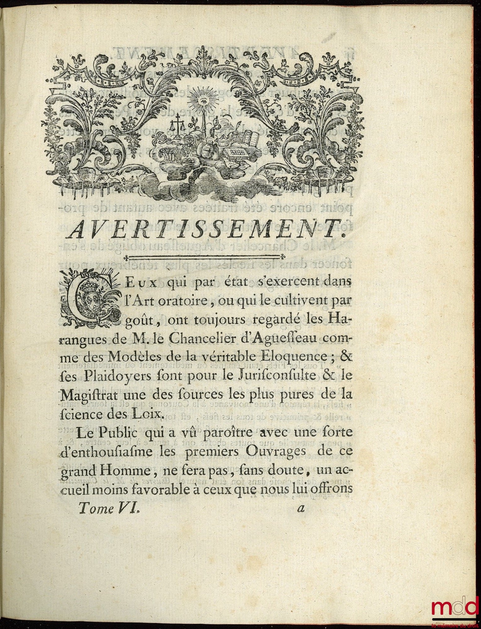D’AGUESSEAU (Henri François) – ŒUVRES CHOISIES DE D’AGUESSEAU, CHANCELIER DE FRANCE CONTENANT  t. I : Les Discours pour l’ouverture des audiences, Les Mercuriales, Les Réquisitoires et autres discours faits en différentes occasions, Les Instructions sur l