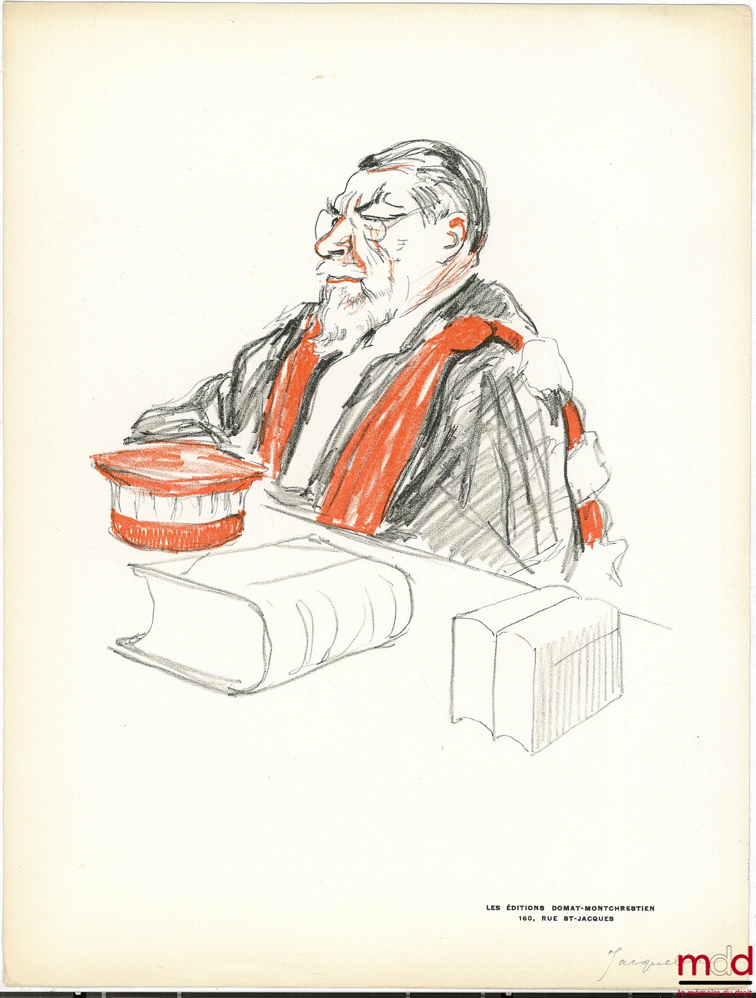 PAZZI [PROTOPAZZI (Antoine) dit] – ROUGE ET NOIR. 8 Lithographies originales de Pazzi représentant MMS. CORDIER [appariteur], Gaston JÈZE, Jean-Paulin NIBOYET, William OUALID, René MAUNIER, Henri BERTHÉLEMY, René JACQUELIN, Henri LÉVY-BRÜHL