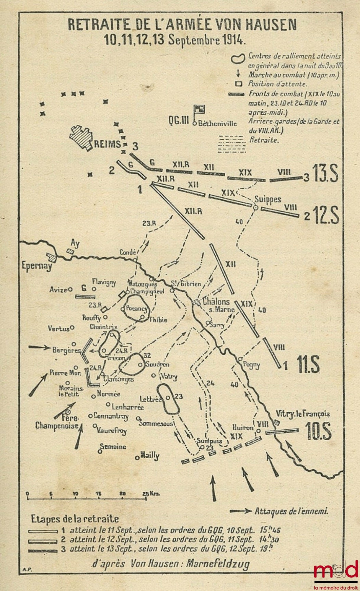 HANOTAUX (Gabriel) – LA BATAILLE DE LA MARNE avec deux cartes hors texte, dix-huit croquis et quatorze cartes d’État-major ; 6ème éd., vol. II seulement