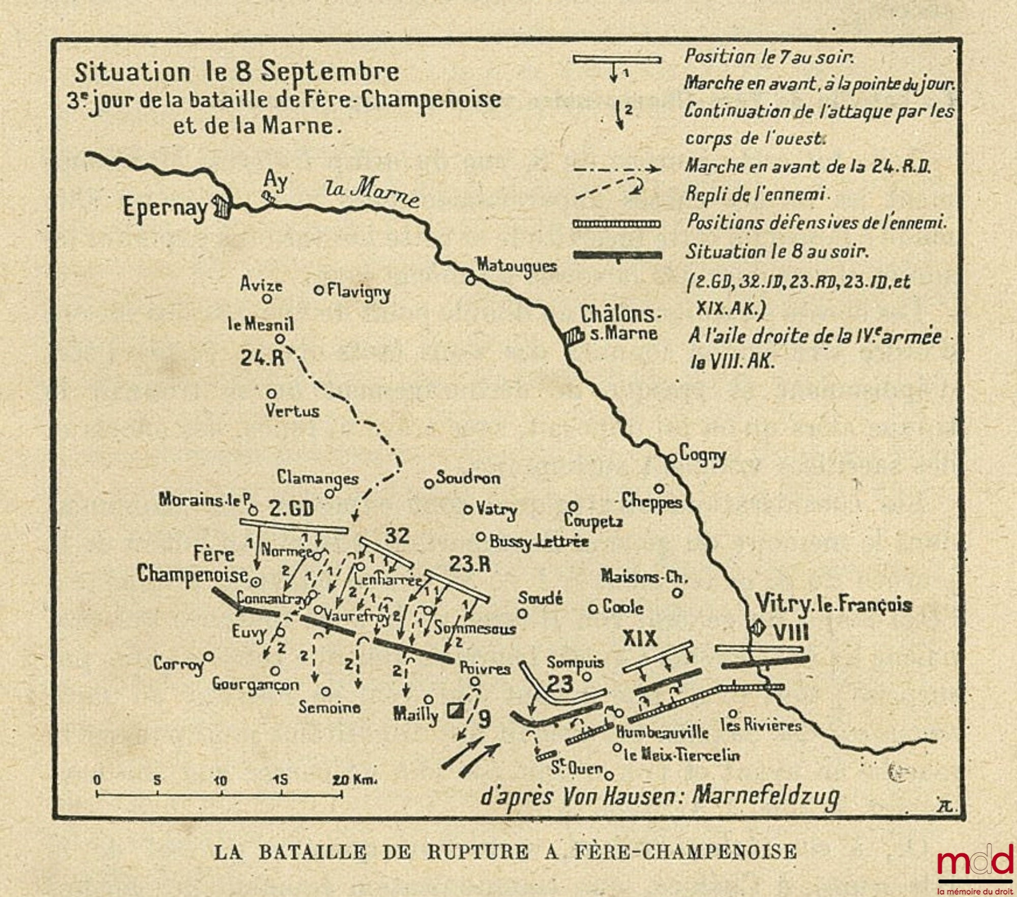 HANOTAUX (Gabriel) – LA BATAILLE DE LA MARNE avec deux cartes hors texte, dix-huit croquis et quatorze cartes d’État-major ; 6ème éd., vol. II seulement