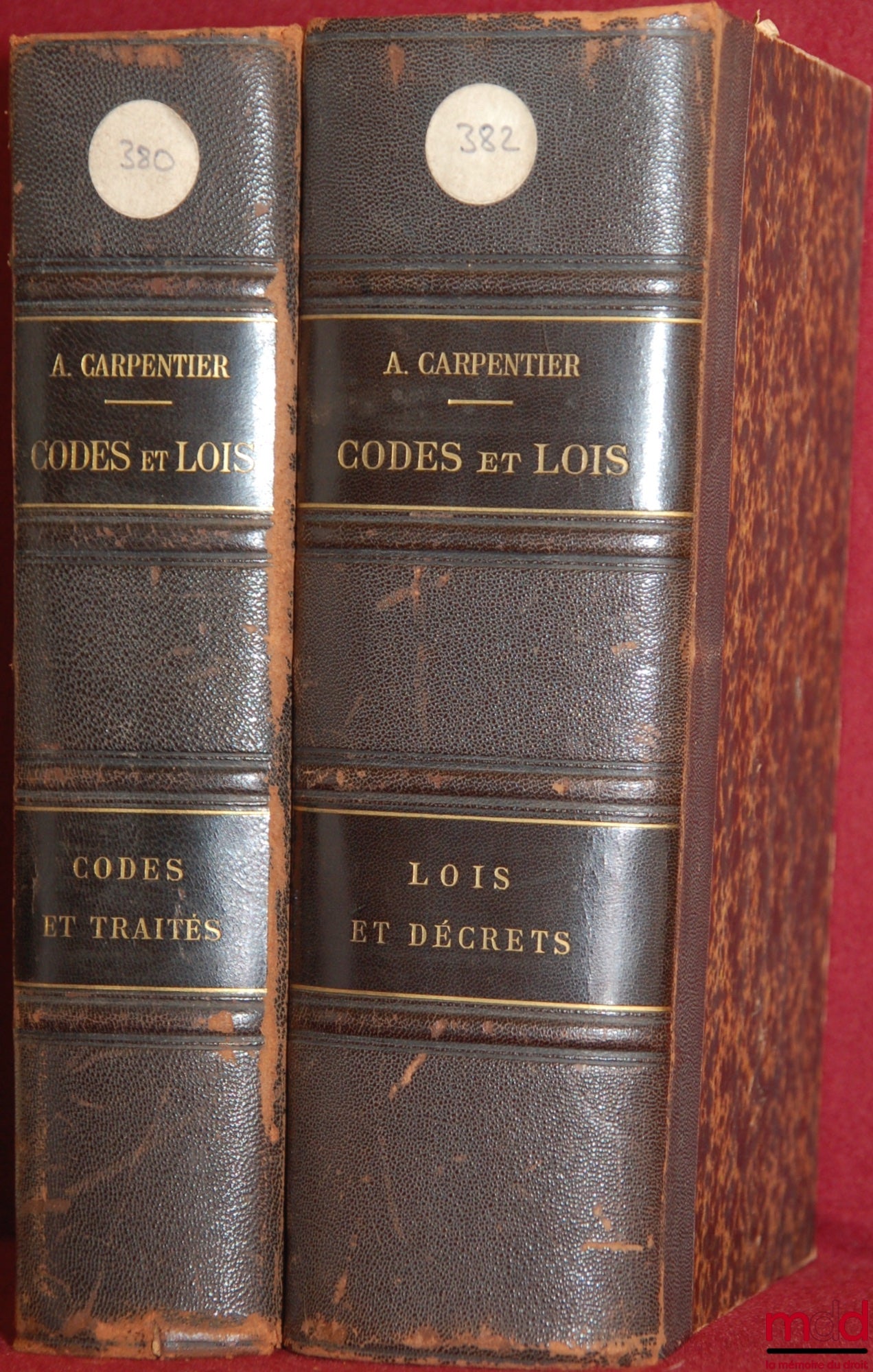 [Codes], CARPENTIER (Adrien) – CODES ET LOIS POUR LA FRANCE, L’ALGÉRIE ET LES COLONIES. CODES ET TRAITÉS. LOIS ET DÉCRETS, Ouvrage contenant sous chaque article des codes de nombreuses références aux articles correspondants et aux lois d’intérêt général L