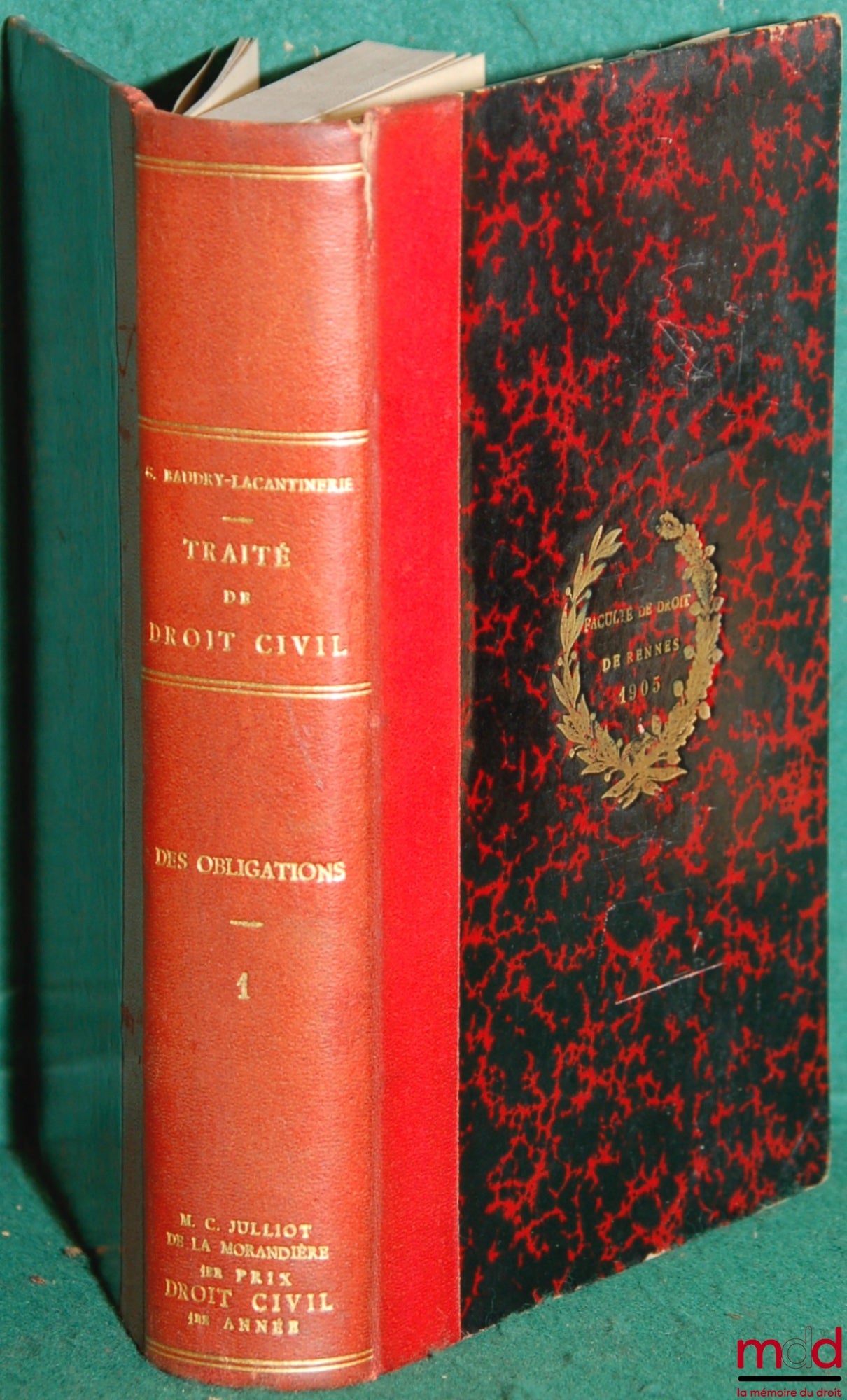 BAUDRY-LACANTINERIE (Gabriel) et BARDE (L.) – TRAITÉ THÉORIQUE ET PRATIQUE DE DROIT CIVIL DES OBLIGATIONS 2ème éd. t. I