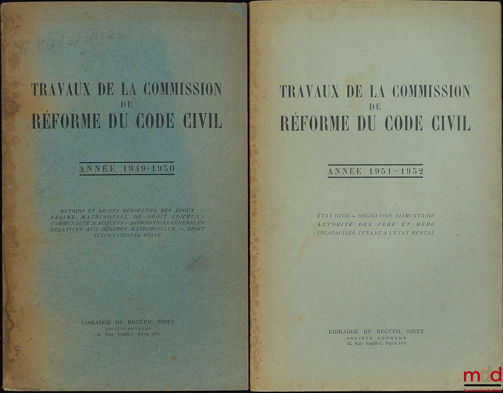 [Code civil] – TRAVAUX DE LA COMMISSION DE RÉFORME DU CODE CIVIL : - ANNÉE 1945-1946 (t. I) : Méthode de rédaction - Livre préliminaire - Tutelle - Curatelle - Administration légale - Adoption - Absence - Filiation adultérine et incestueuse - Publicité de