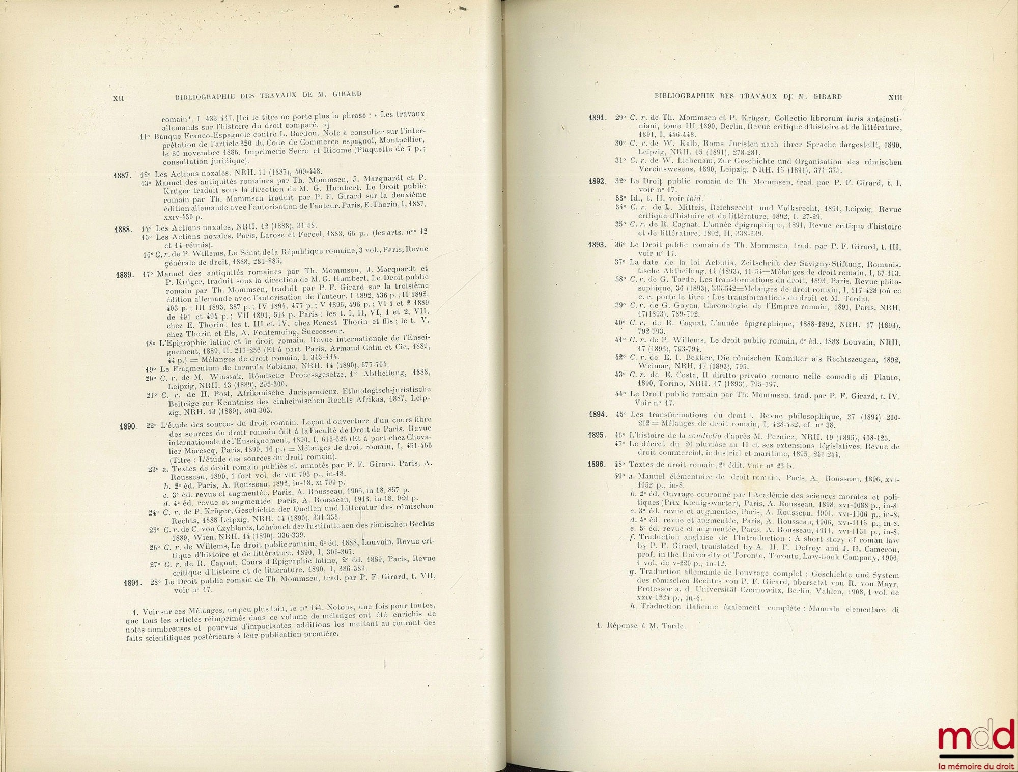 [Mélanges Girard] – ÉTUDES D’HISTOIRE JURIDIQUE OFFERTES À PAUL FRÉDÉRIC GIRARD PAR SES ÉLÈVES
