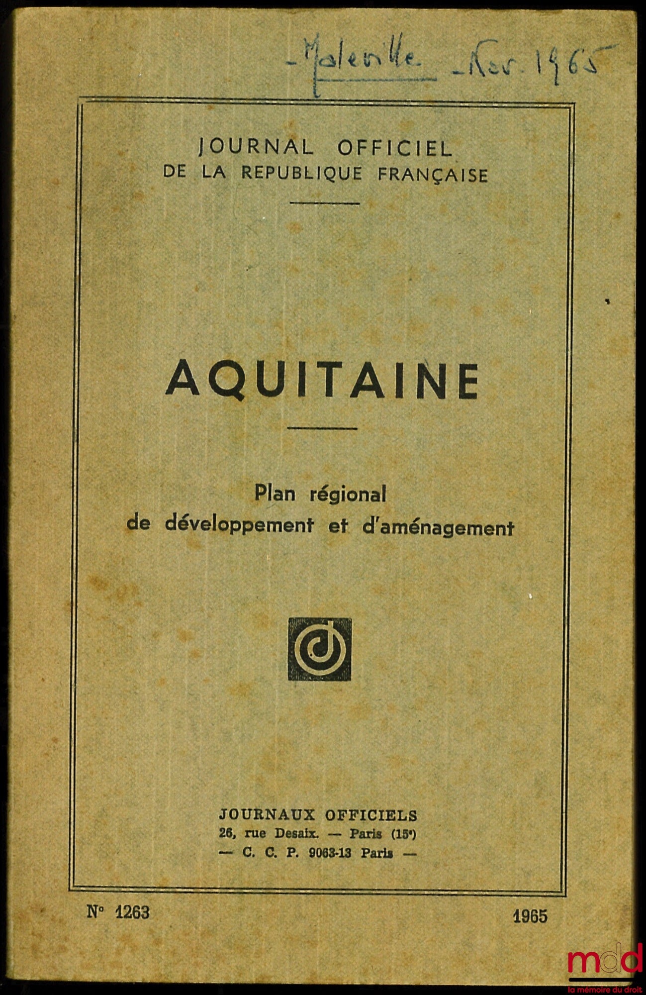 AQUITAINE, Plan régional de développement et d’aménagement