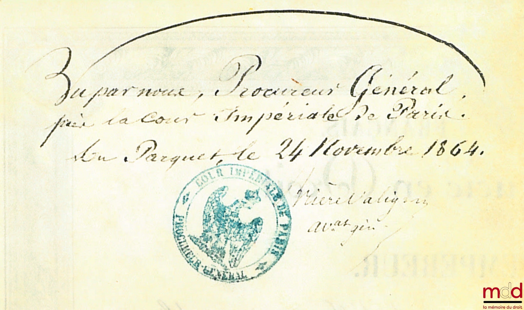 DIPLÔME DE LICENCIÉ EN DROIT. AU NOM DE L’EMPEREUR. Empire Français. Le Ministre Secrétaire d’État au département de l’Instruction publique, Vu le certificat d’aptitude au grade de Licencié en Droit accordé, le 10 Août 1864, par les professeurs de la Facu