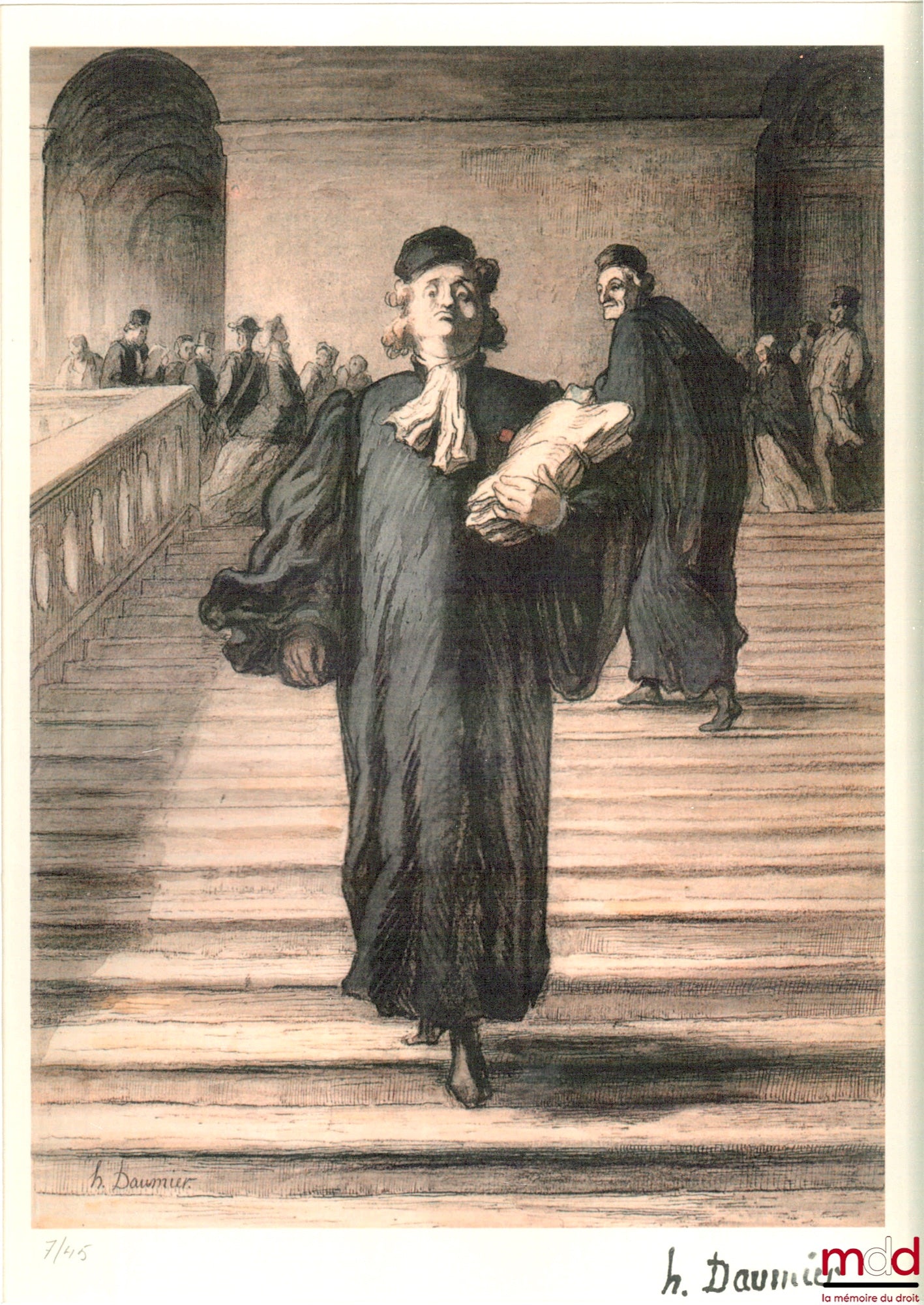 DAUMIER (Honoré) – DESCENTE DU GRAND ESCALIER DU PALAIS DE JUSTICE, retirage XIXe de la lithographie de la série Les Gens de Justice, pl. 36, tirage n° 7/45