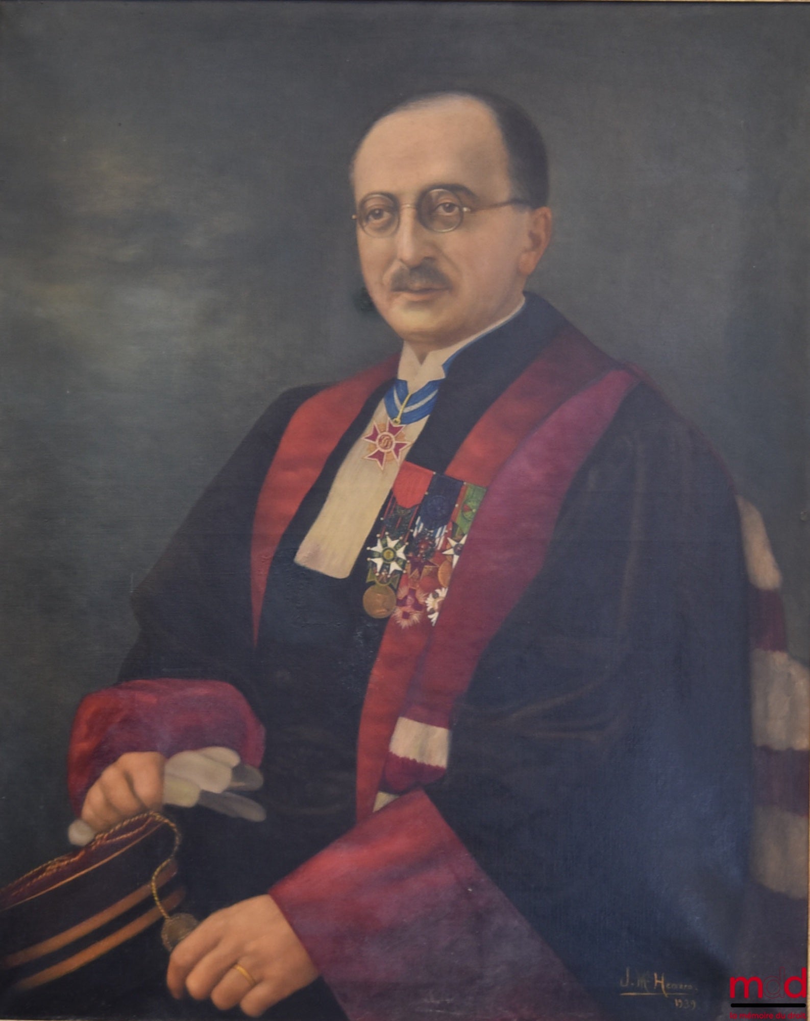 [JÈZE (Gaston)], HERRERO (J.-MA) – Huile sur toile du portrait de Gaston JÈZE