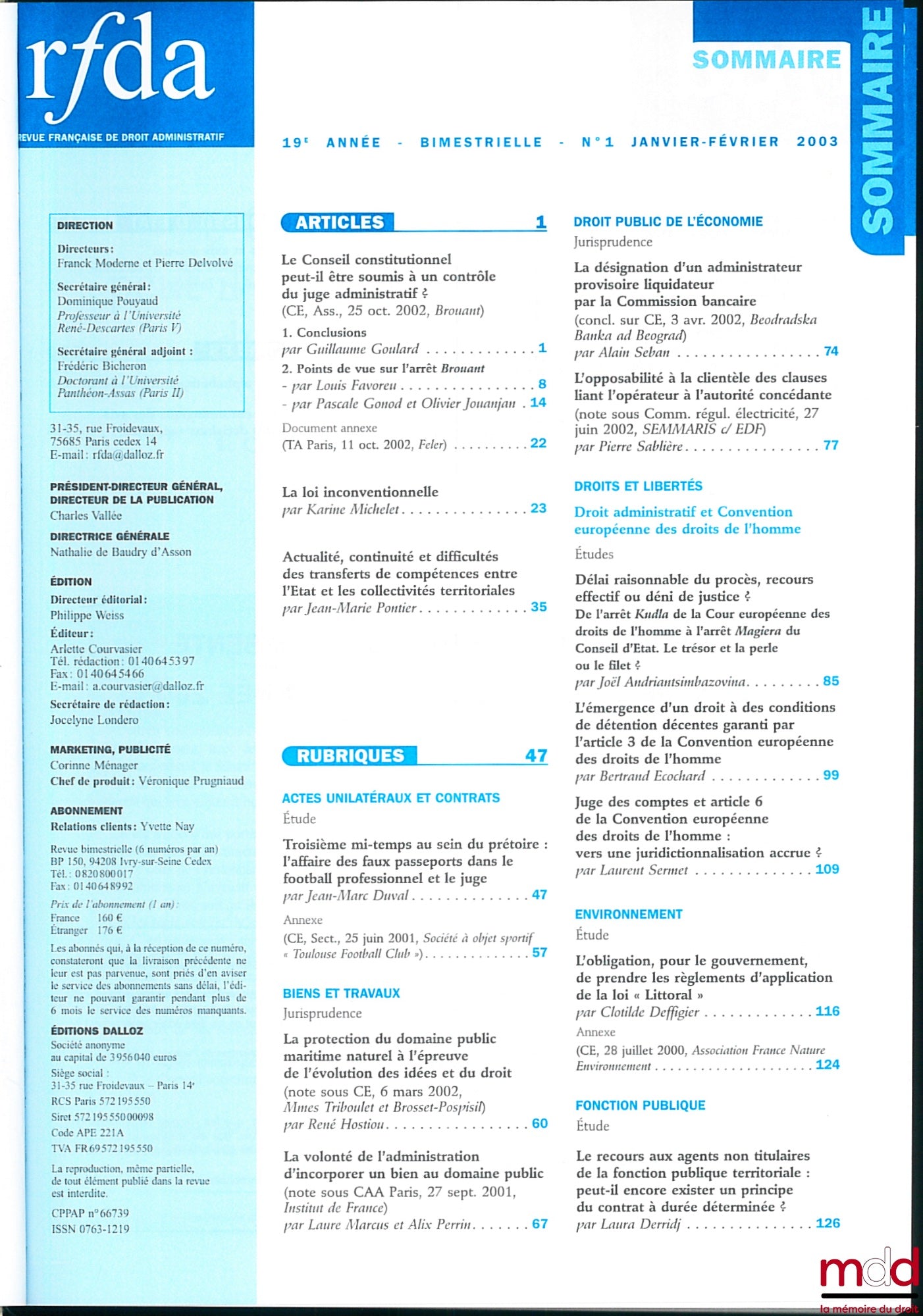 [RFDA] – REVUE FRANÇAISE DE DROIT ADMINISTRATIF, 2003, 2004, 2005, 2006, 2007 et 2008 * VENTE A L’ANNÉE POSSIBLE *