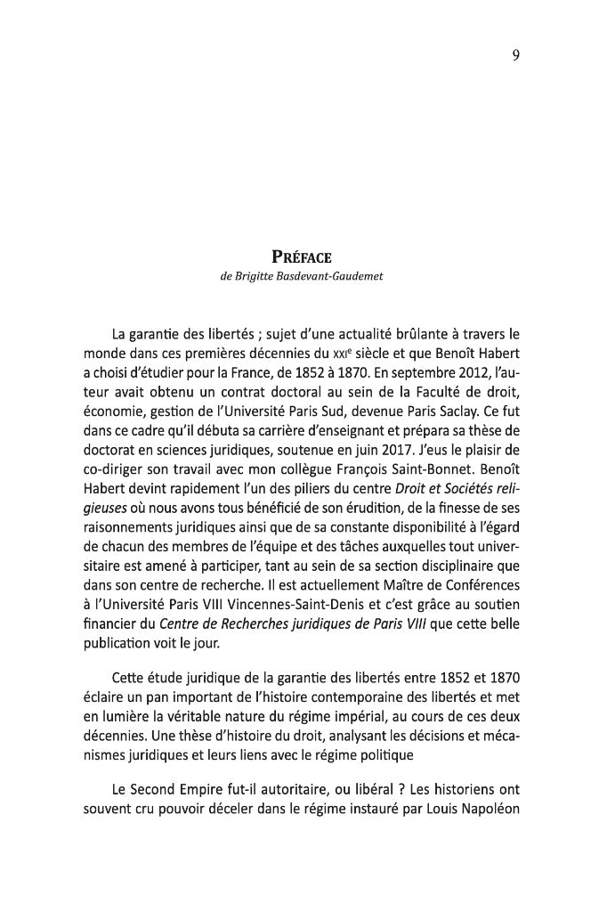 HABERT (Benoît) – LA GARANTIE DES LIBERTÉS (1852-1870)   Préfaces de Brigitte BASDEVANT-GAUDEMET et François SAINT-BONNET