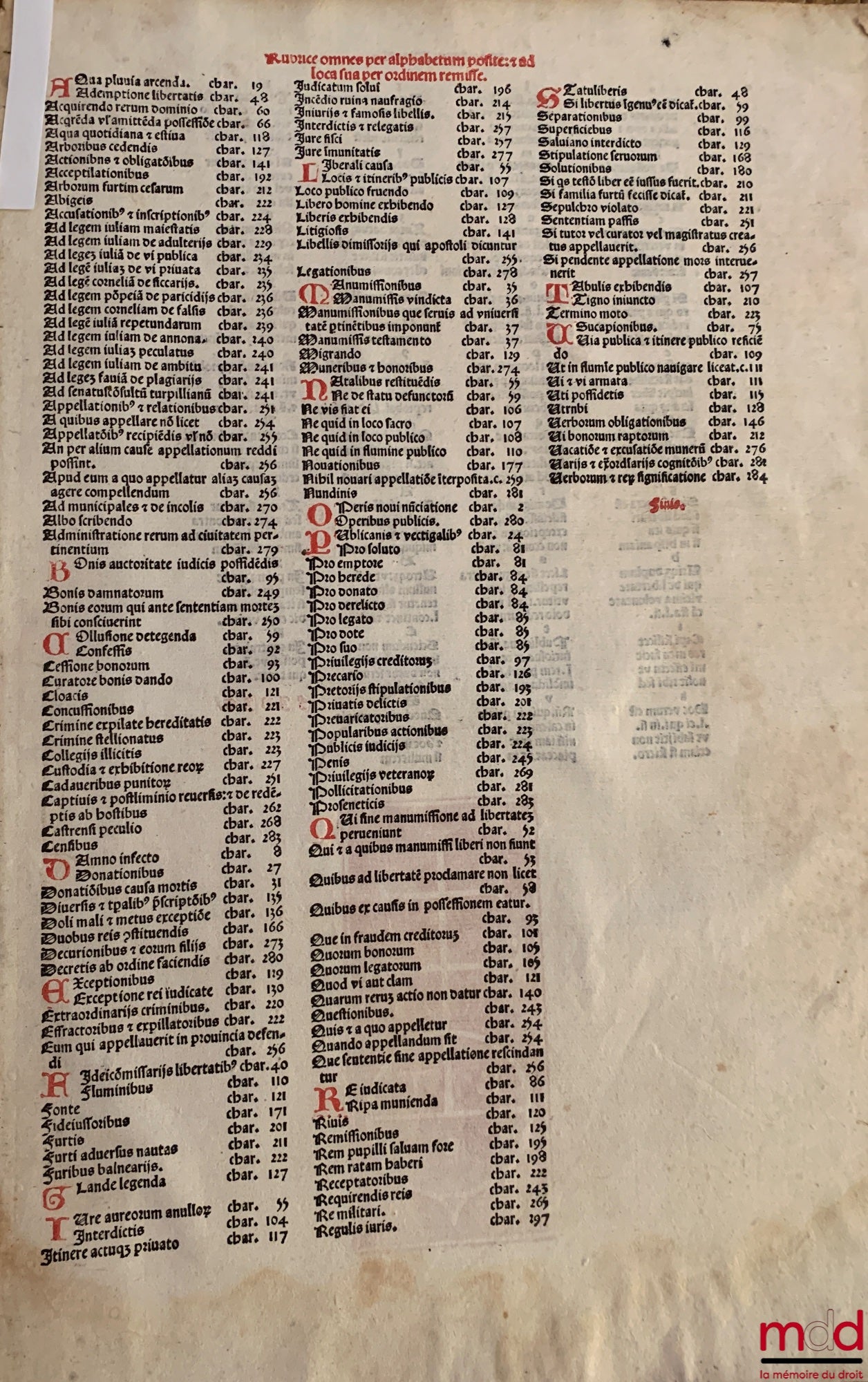 JUSTINIANUS [Justinien] – DIGESTUM NOVUM DE TORTIS ; Domini Iustiniani sacratissimi principis perpetui : semper augusti iuris enucleati : ex omni veteri iure collecti : digestor[um] seu pandectaru[m]. Explicit liber/ xxxvij. Jncipit liber. xxxix. De operi