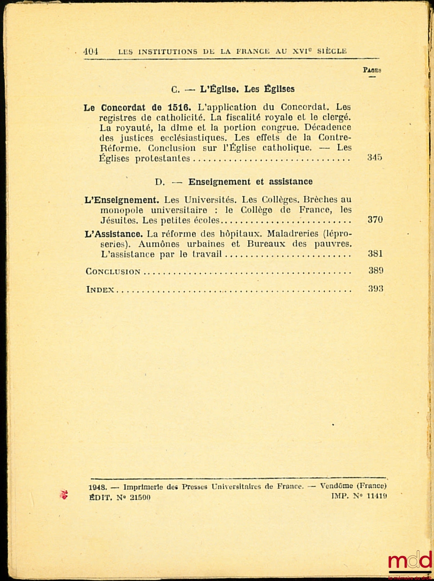 ZELLER (Gaston) – LES INSTITUTIONS DE LA FRANCE AU XVIe SIÈCLE