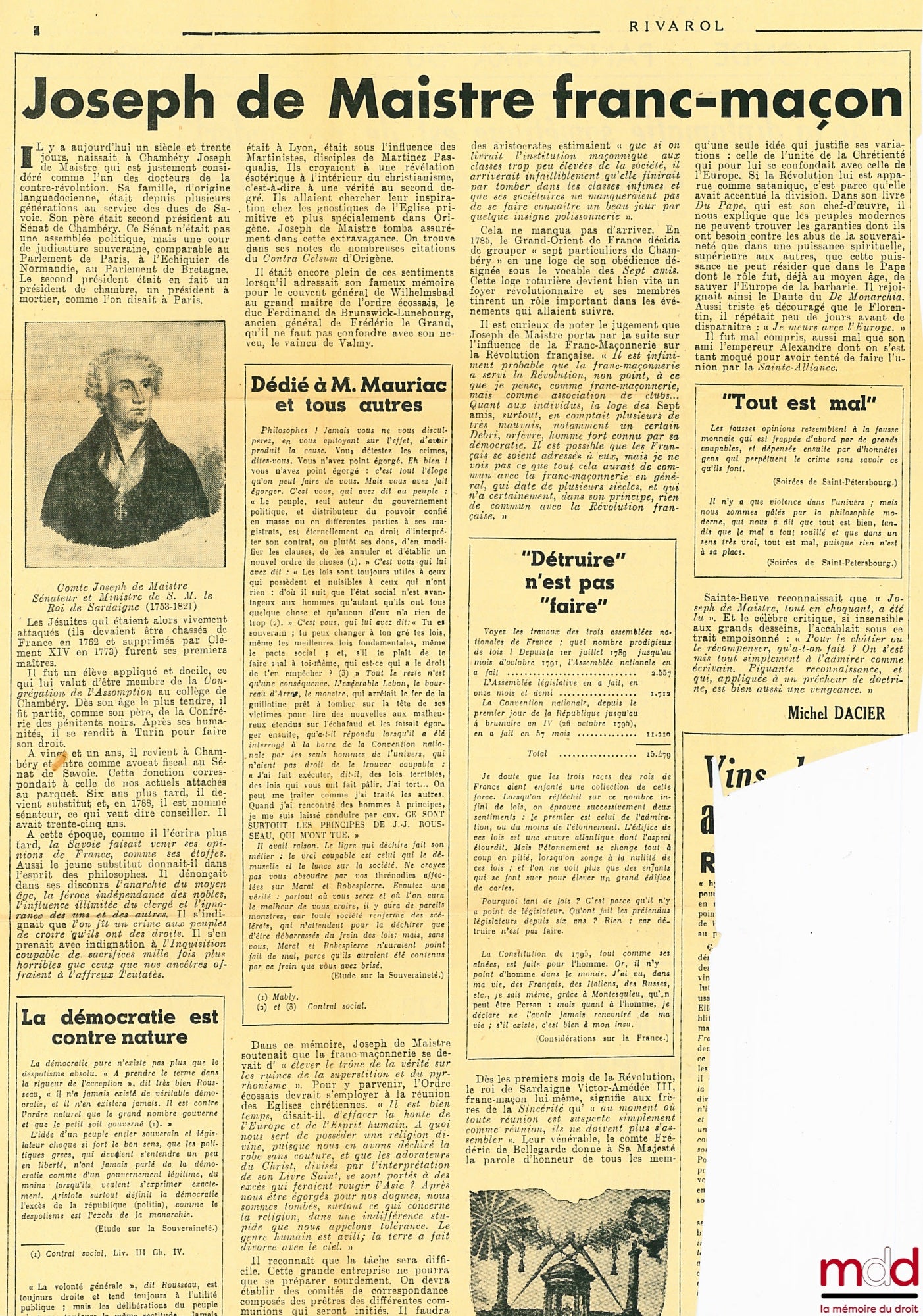 [J. de Maistre] – LETTRES CHOISIES DE JOSPEH DE MAISTRE, 3ème éd.