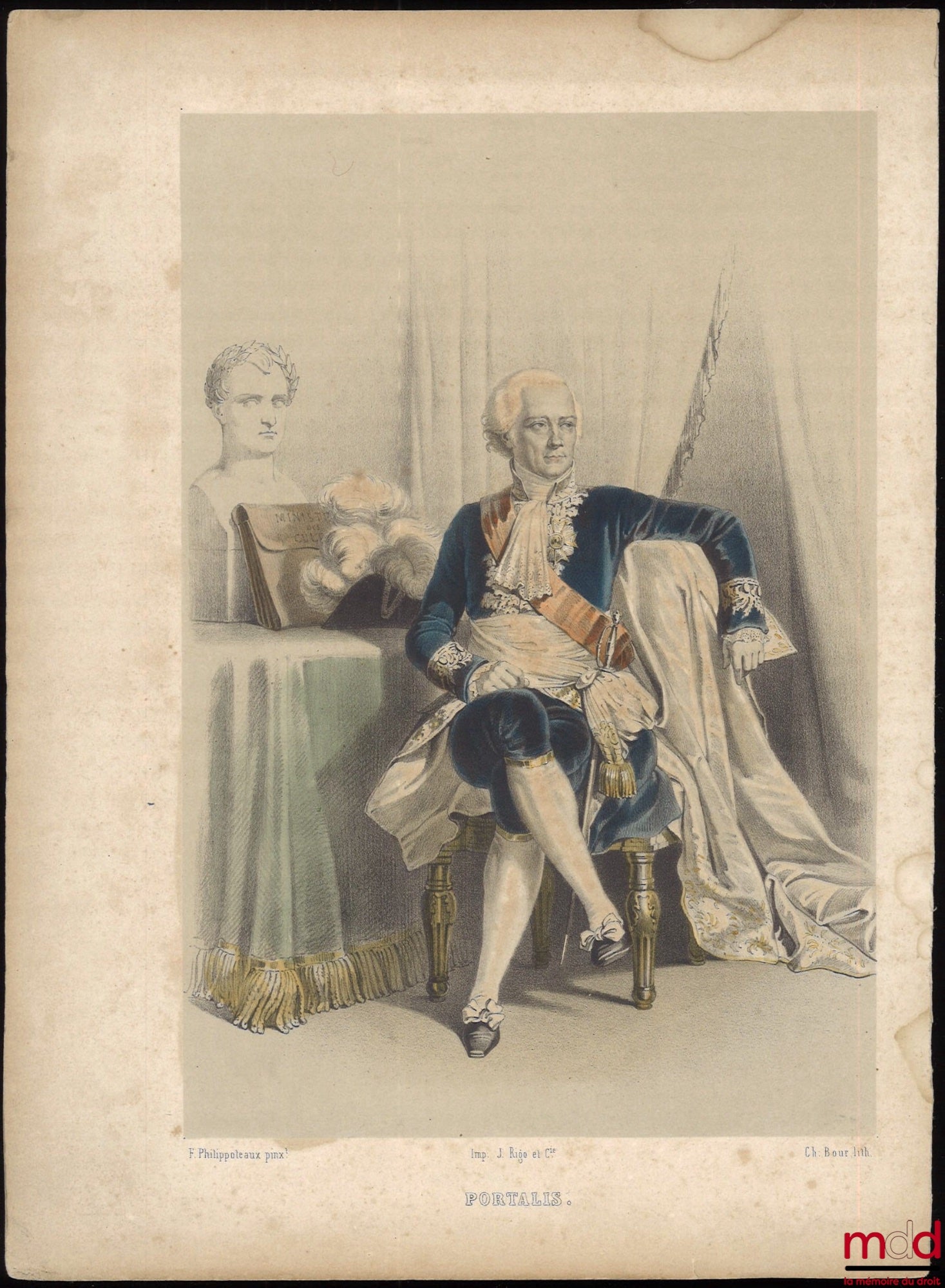 [Portalis] – Lithographie en noir réhaussée au pastel