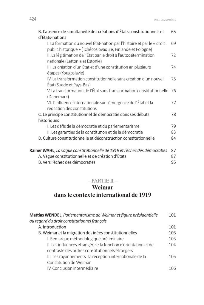 WEIMAR : UNE CONSTITUTION MONDIALE ? Contexte et réception de la Constitution de 1919  Sous la direction de Thomas KLEINLEIN, Traduit en français par Guy Monard et Clothilde Melin,  Préface de Aurore GAILLET