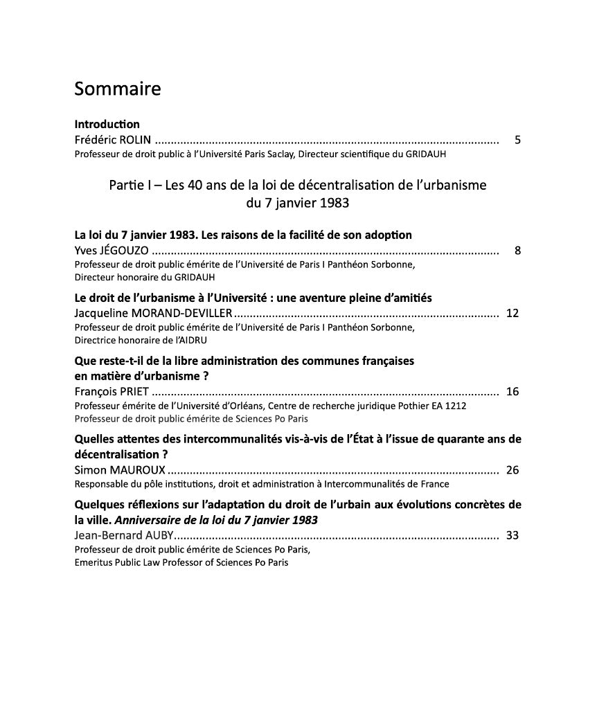 Les Cahiers du GRIDAUH, Numéro 33/2024 : LES 40 ANS DE LA LOI DE DÉCENTRALISATION DE L’URBANISME DU 7 JANVIER 1983. Ouvrage coordonné par Norbert Foulquier et Frédéric Rolin