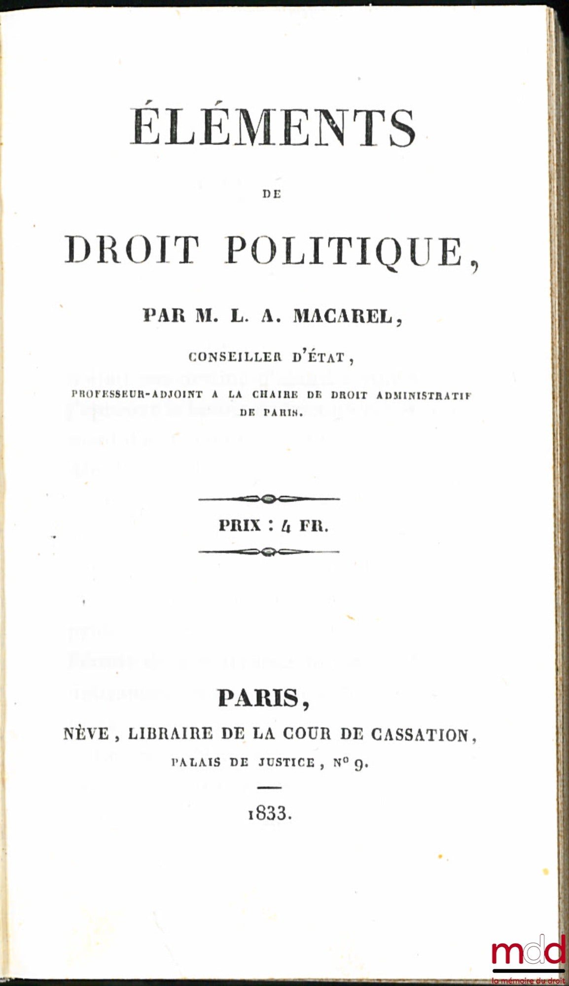 MACAREL (Louis-Antoine) – ÉLÉMENTS DE DROIT POLITIQUE