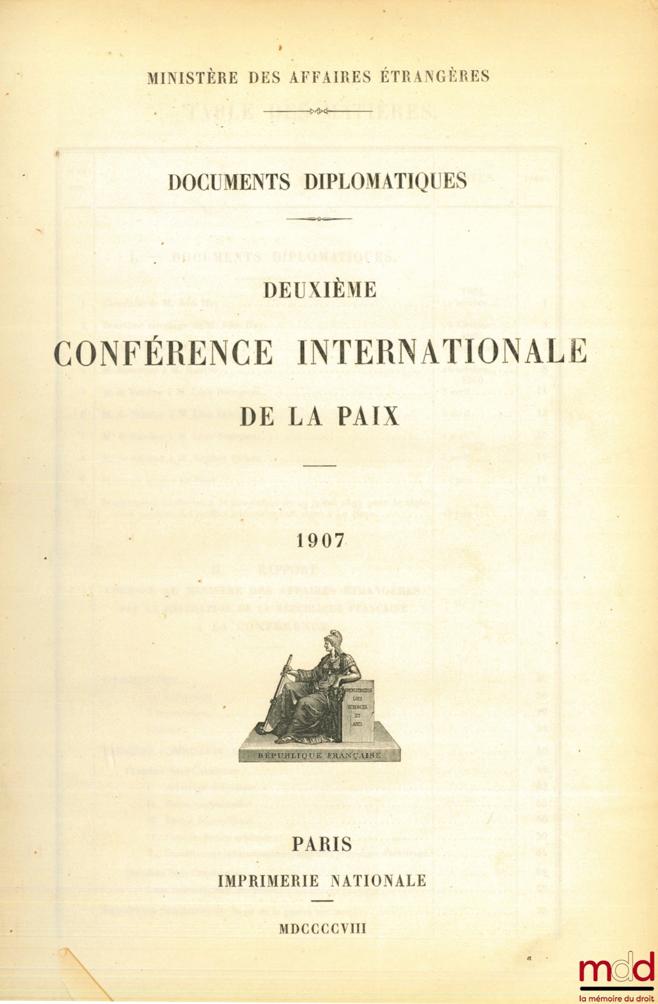 SECOND INTERNATIONAL PEACE CONFERENCE, 1907, Ministries of Foreign Affairs, Diplomatic Documents