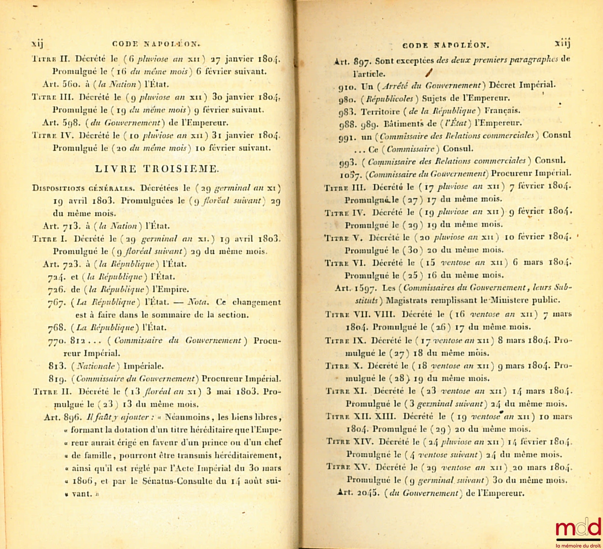 [Code civil / Code Napoléon], FAVARD DE LANGLADE (baron Guillaume Jean) – CODE NAPOLÉON [CODE CIVIL (pour les tomes II à VIII)], suivi De l’exposé des motifs, sur chaque loi, présenté par les Orateurs du Gouvernement ; — Des rapports faits au Tribunat au