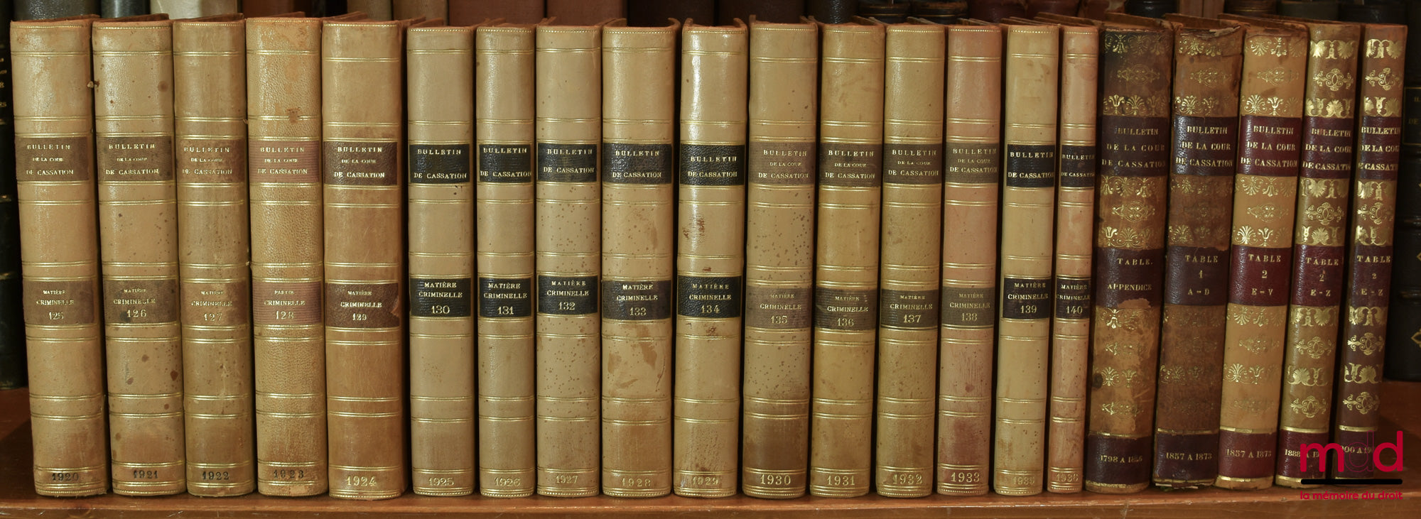 [Cour de Cassation] – BULLETIN DES ARRÊTS DE LA COUR DE CASSATION RENDUS EN MATIÈRE CRIMINELLE, de 1831 à 1936 [mq. 11 années] ; Tables 1798-1856 (1 vol.) ; 1857-1873 (2 vol.)