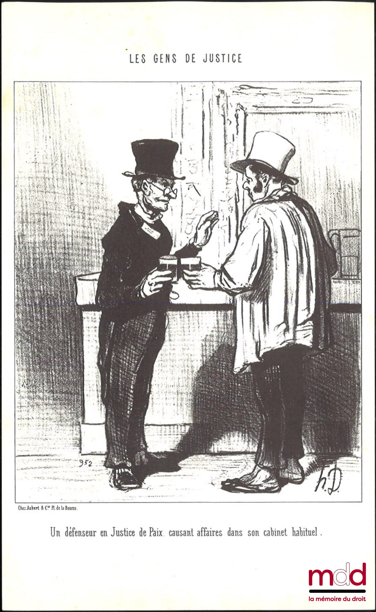 DAUMIER (Honoré) – LES GENS DE JUSTICE, Ensemble de six reproductions lithographies en noir et blanc signées et publiées initialement dans Le Charivari et tiré de la collection Les gens de Justice : « – Quel dommage que cette charmante petite femme ne m’a