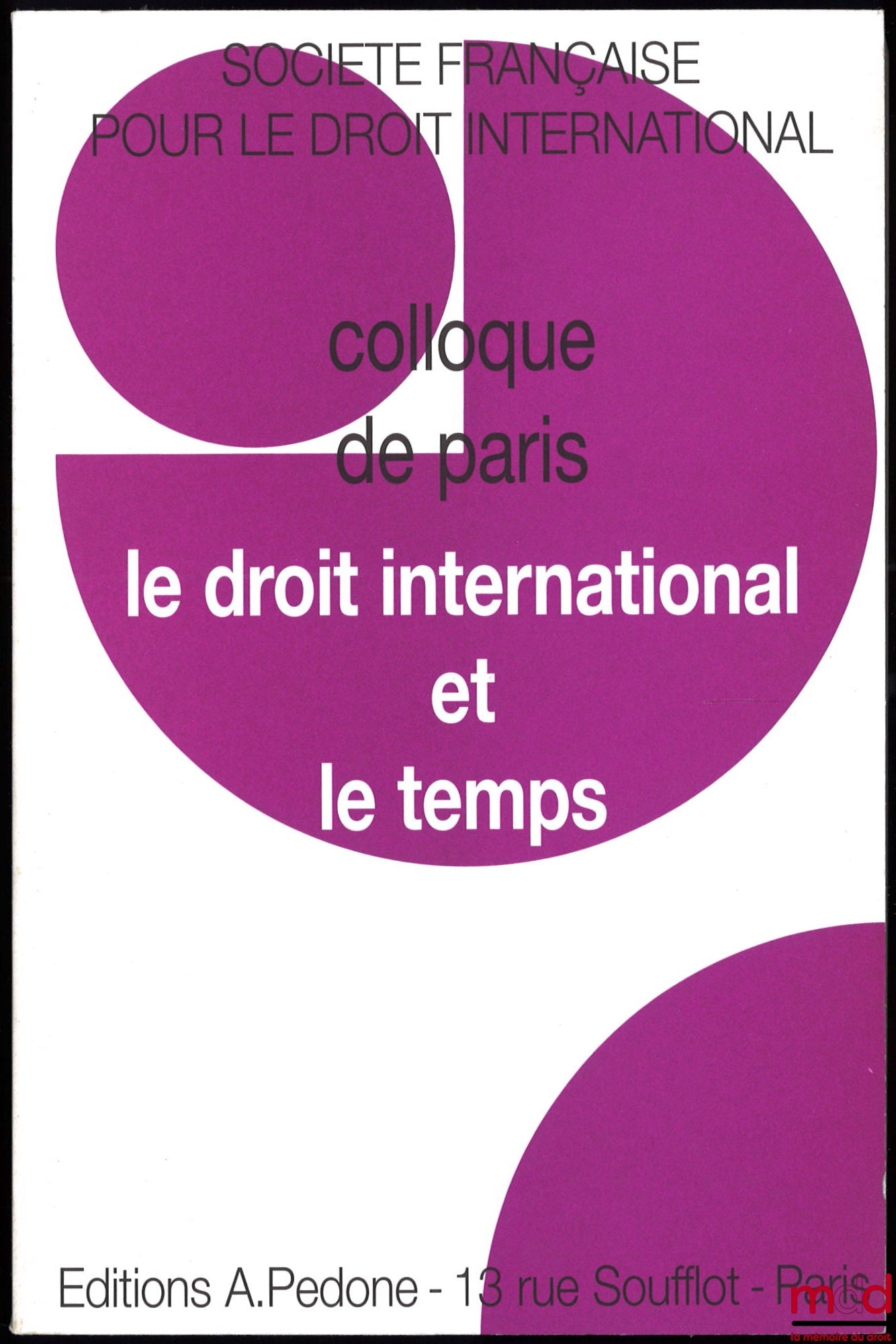 [Colloque - SFDI] – LE DROIT INTERNATIONAL ET LE TEMPS, Colloque de Paris (25 au 27 mai 2000), coll. de la Société Française pour le Droit International