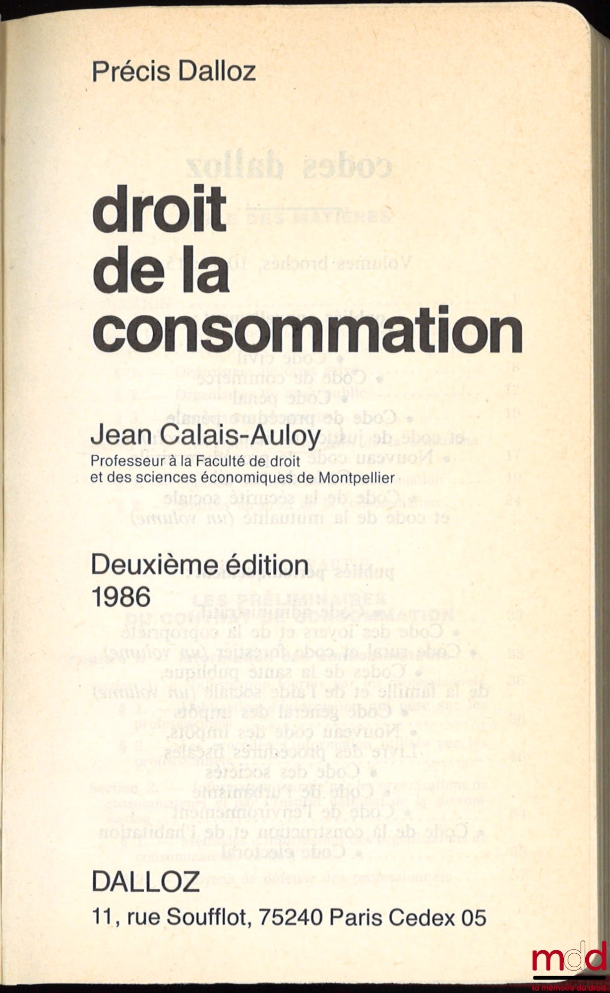 CALAIS-AULOY (Jean) – DROIT DE LA CONSOMMATION, coll. Précis Dalloz