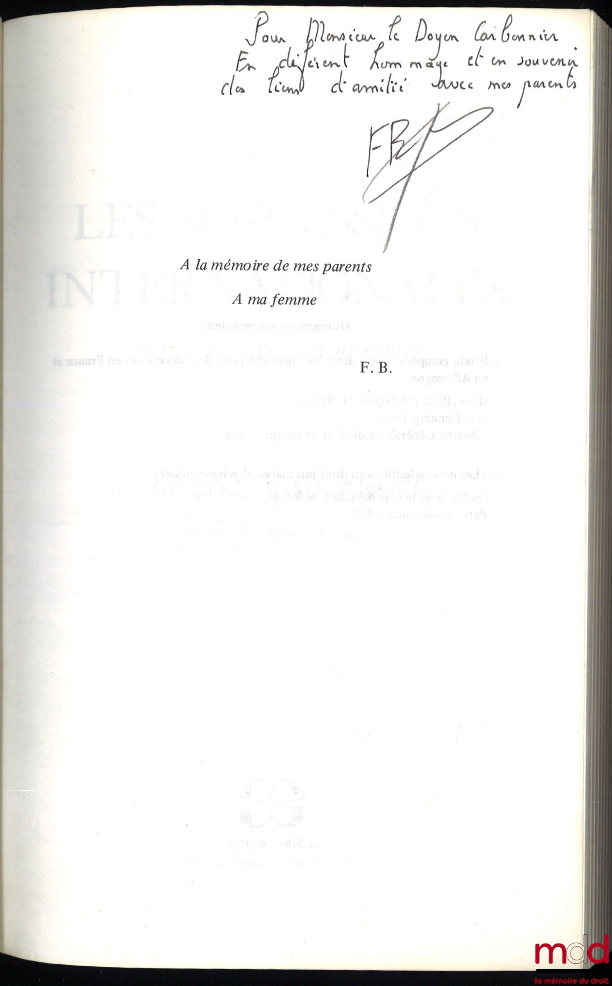 BOULANGER (François) – LES SUCCESSIONS INTERNATIONALES, Problèmes contemporains