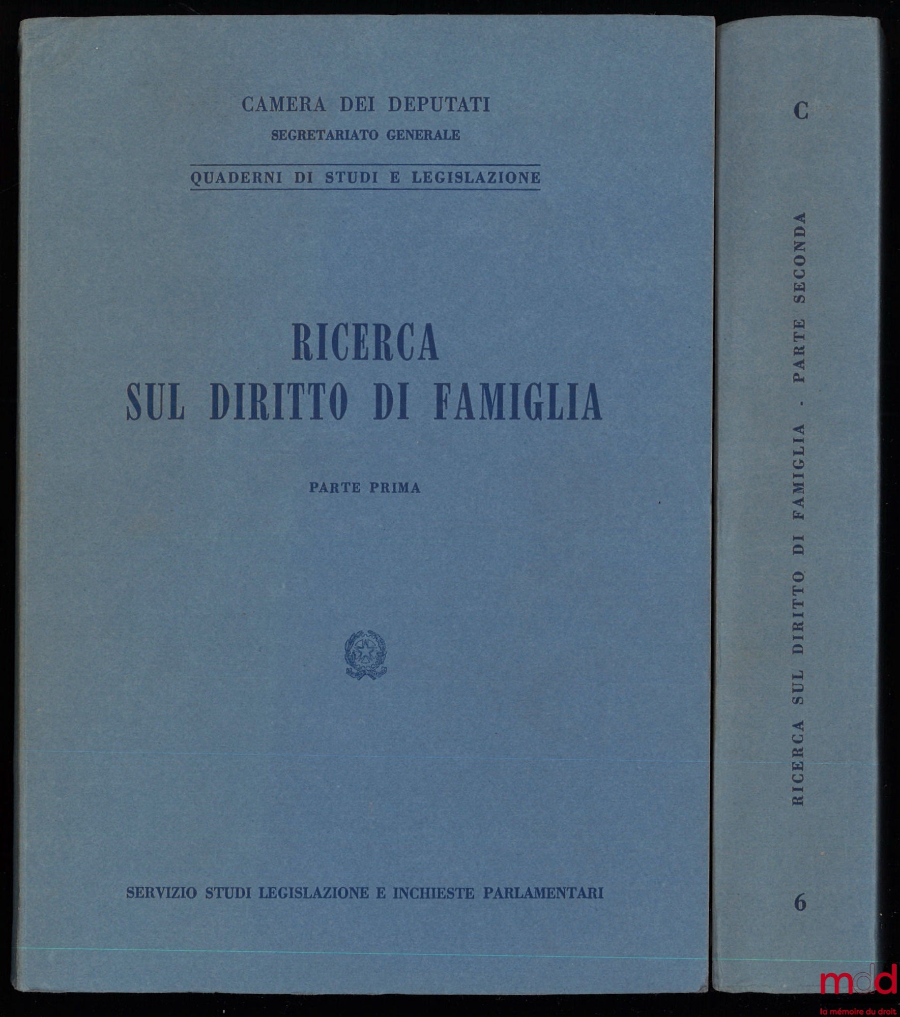 Camera dei Deputati, Secretariato generale – RICERCA SUL DIRITTO DI FAMIGLIA, coll. Quaderni di Studi e legislazione PARTE PRIMA : Il diritto di famiglia in Italia ; PARTE SECUNDA : Ordinamenti Stranieri