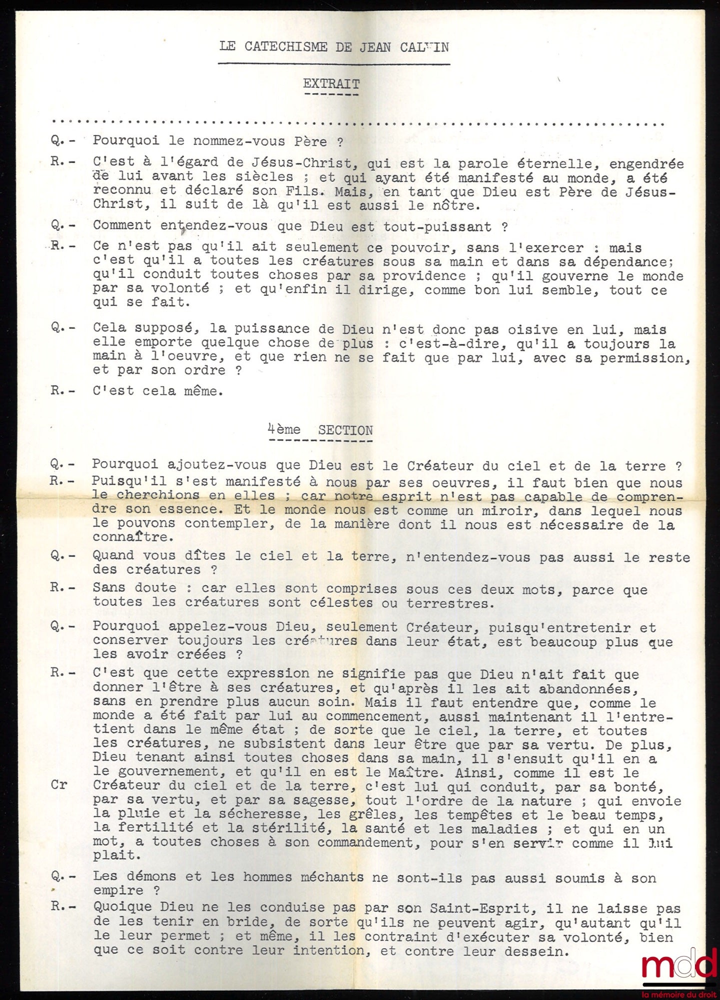 [Religion – Réforme] – LE CATÉCHISME DE HEIDELBERG, traduction de J.-J. von Allmen, 3e éd.