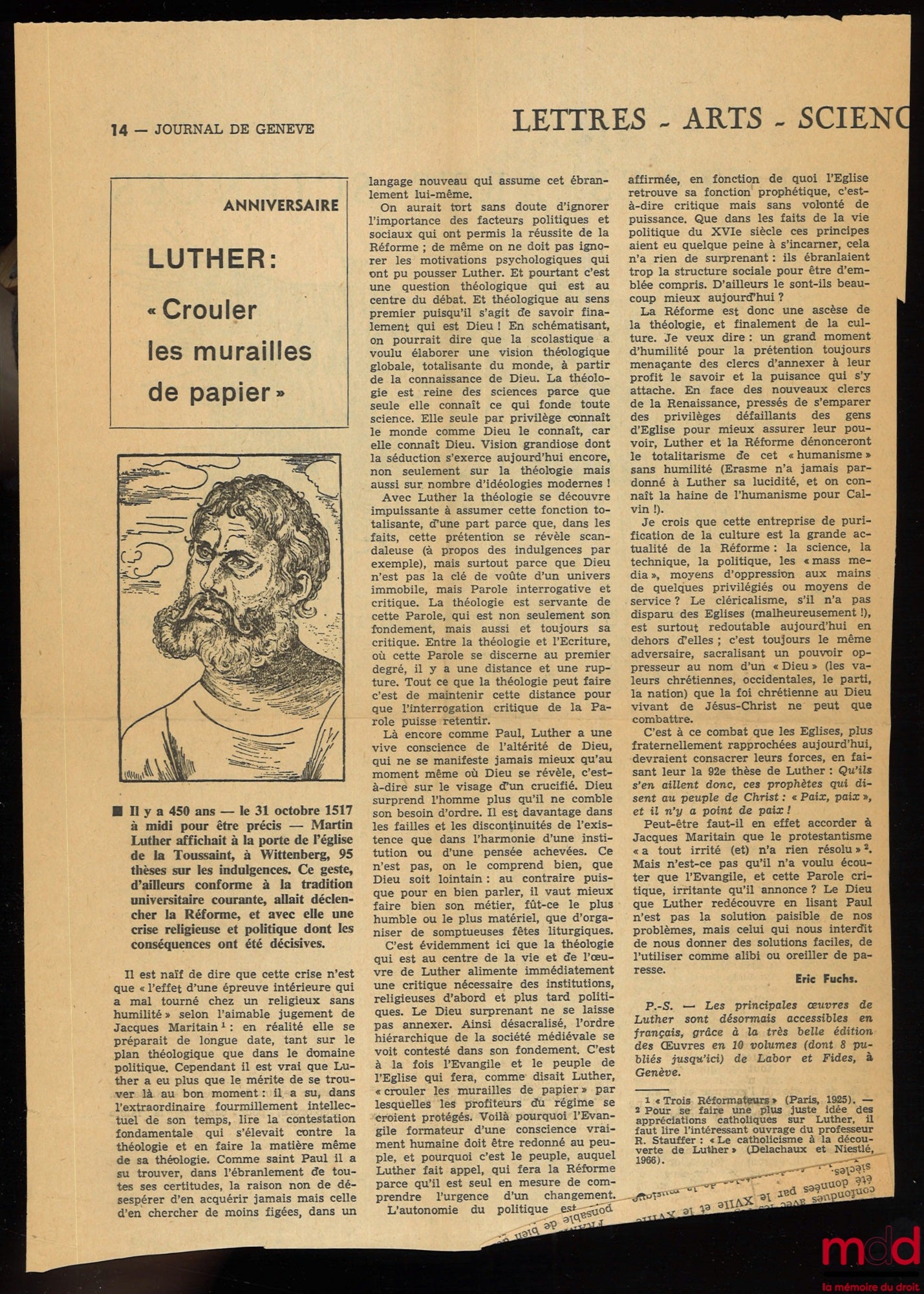 [Religion – Réforme] – LA CONFESSION D’AUGSBOURG, Confession de Foi de quelques princes et villes remise à Sa Majesté Impériale à Augsbourg en 1530, Traduction nouvelle de la Confession de Foi de l’Église Évangélique Luthérienne accompagnée de notes