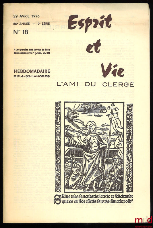 NAUROIS (Louis de) – MARIAGE RELIGIEUX ET MARIAGE CIVIL, Esprit et Vie / L’Ami du clergé, n° 18, 29 avril 1976