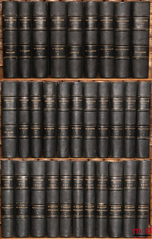 DEMOLOMBE (Charles) – COURSE ON THE NAPOLEONIC CODE, 2nd ed. (except for the last 8 volumes of the 1st ed.)