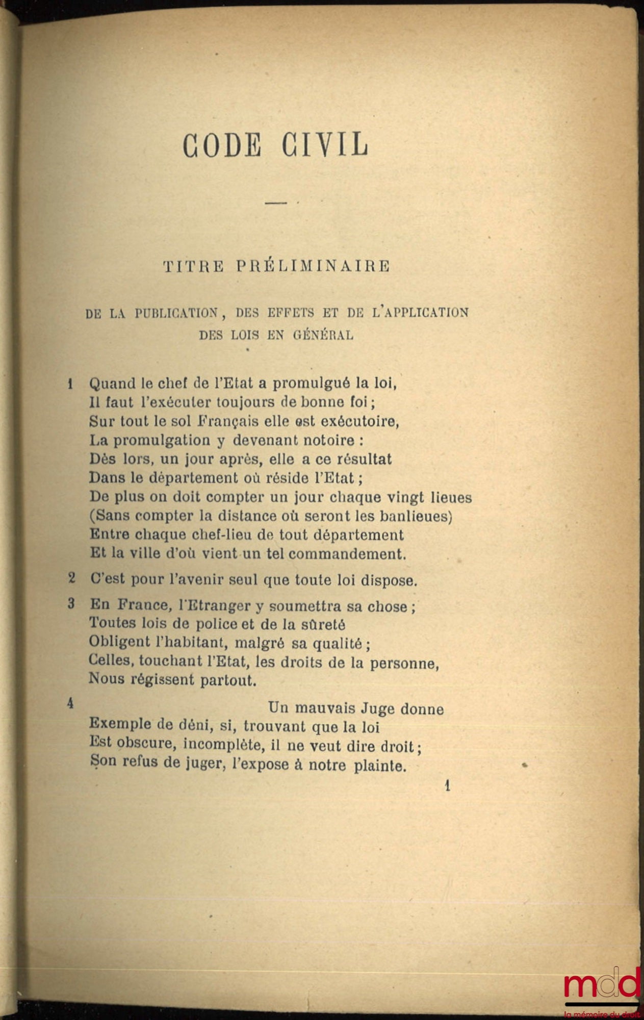 [Code civil], PONS-EUZIÈRES (Amédée) – CODE CIVIL EN VERS FRANÇAIS
