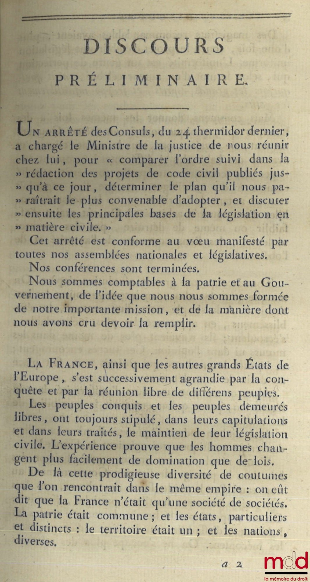 [Code civil] – PROJET DE CODE CIVIL PRÉSENTÉ PAR LA COMMISSION NOMMÉE PAR LE GOUVERNEMENT LE 24 THERMIDOR AN VIII