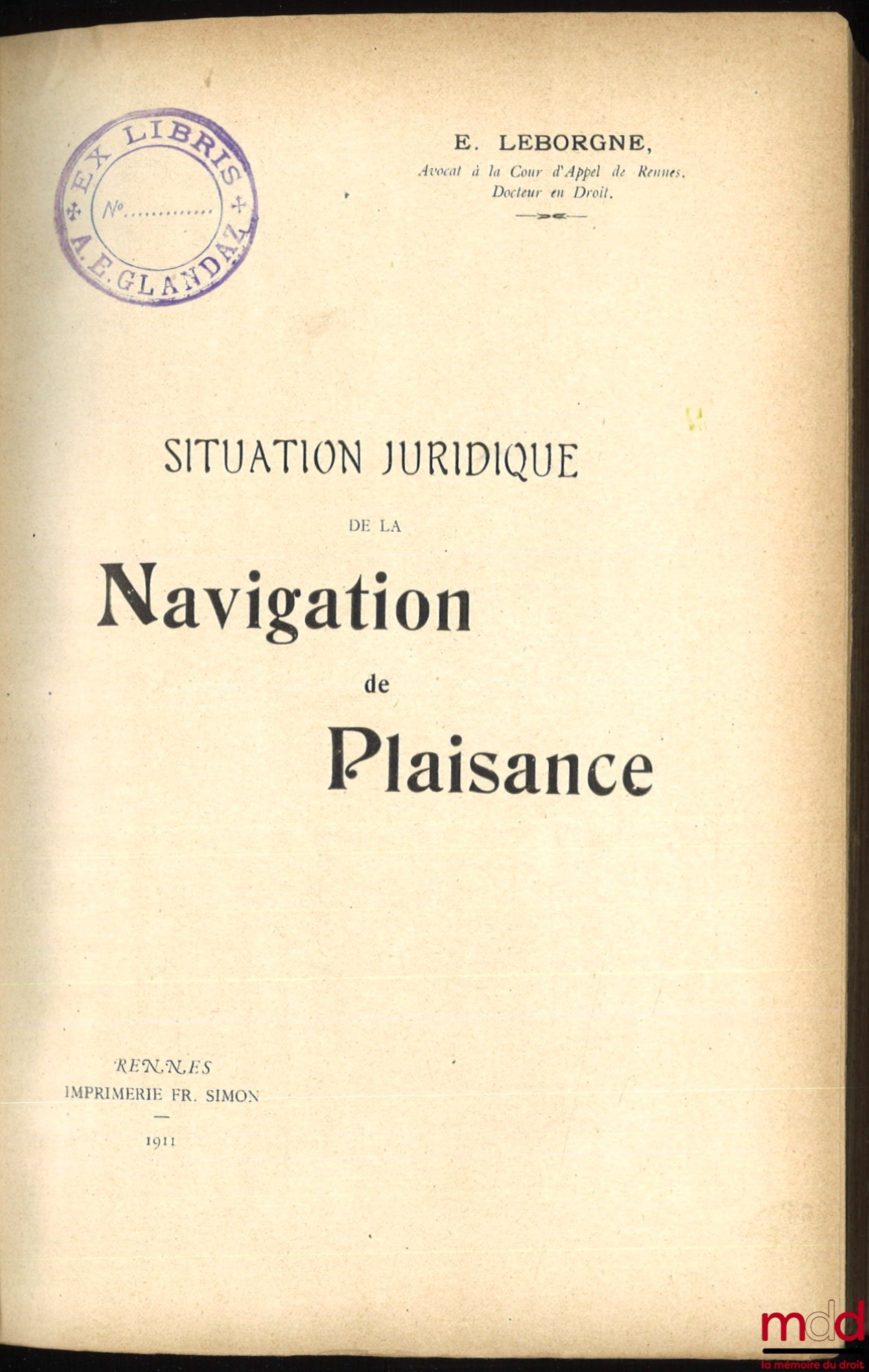 LEBORGNE (Émile) – LEGAL STATUS OF RECREATIONAL BOATING