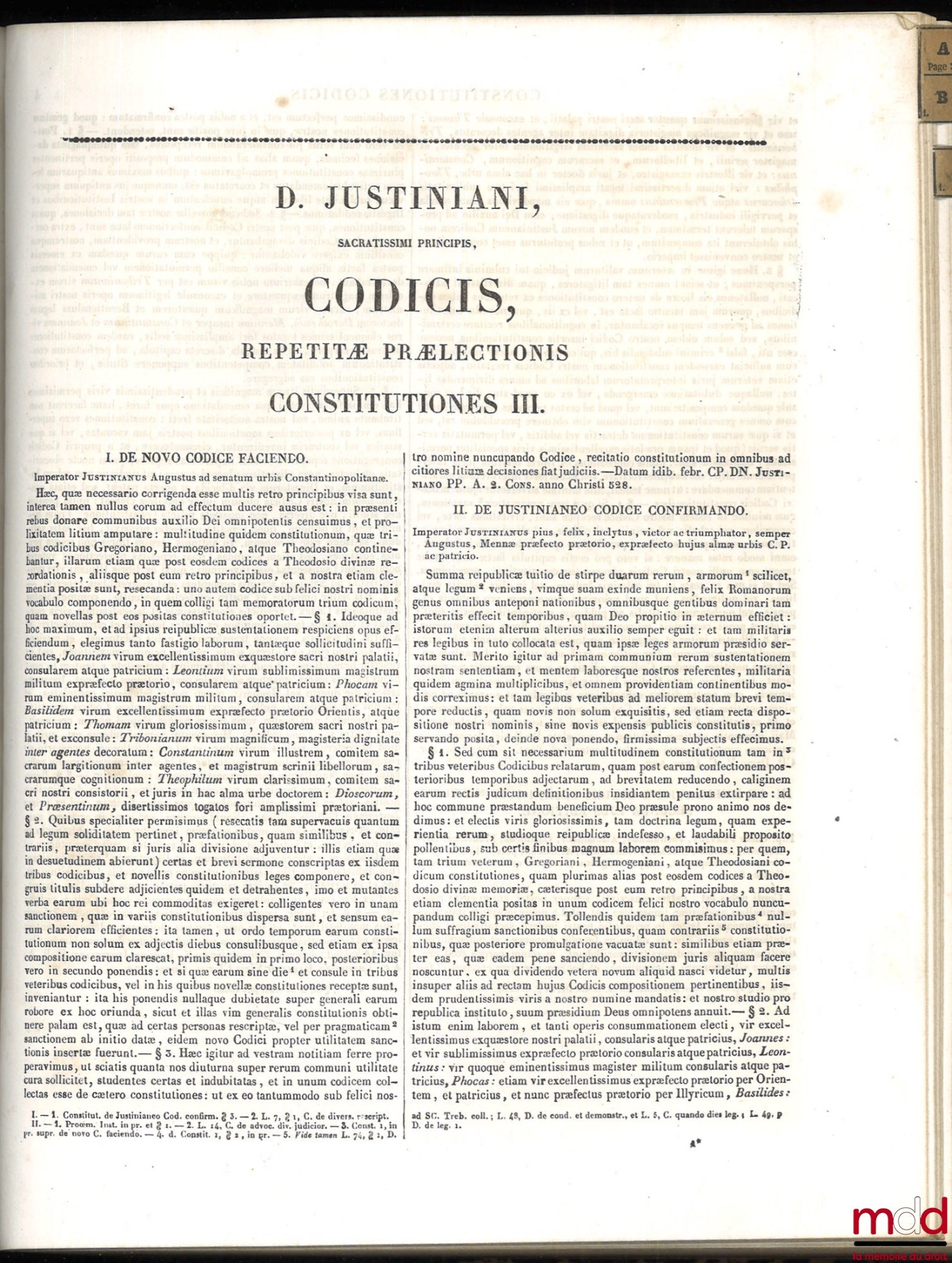 [Corpus juris civilis], GALISSET – CORPUS JURIS CIVILIS ACADEMICUM PARISIENSE, IN QUO JUSTINIANI INSTITUTIONES, DIGESTA, SIVE PANDECTÆ, CODEX, AUTHENTICÆ, SEU NOVELLÆ CONSTITUTIONES, ET EDICTA COPREHENDUNTUR, Præterea Leonis et aliorum imperatorum novellæ