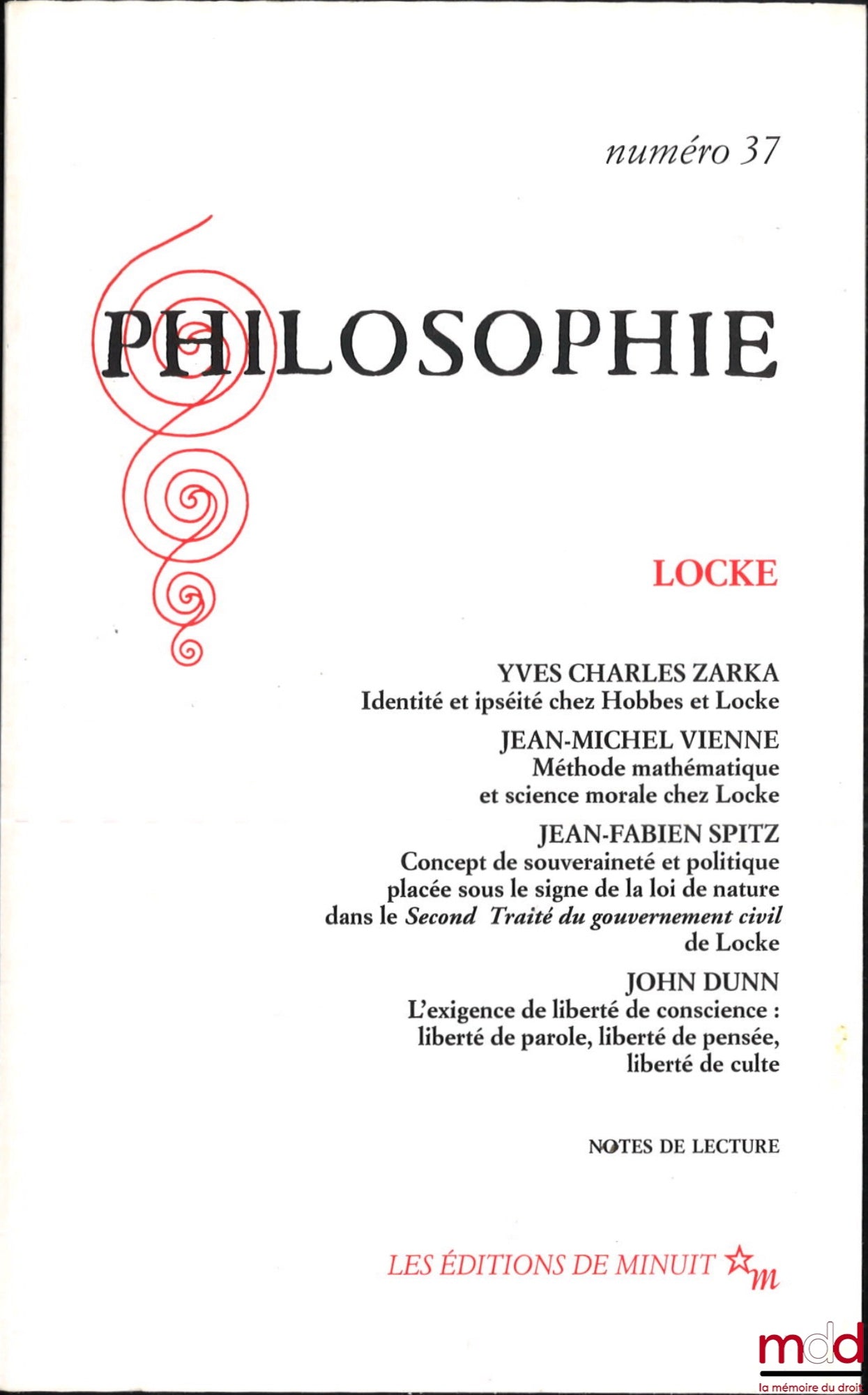 [Locke] – PHILOSOPHIE. LOCKE, revue trimestrielle n° 37, hiver 1993