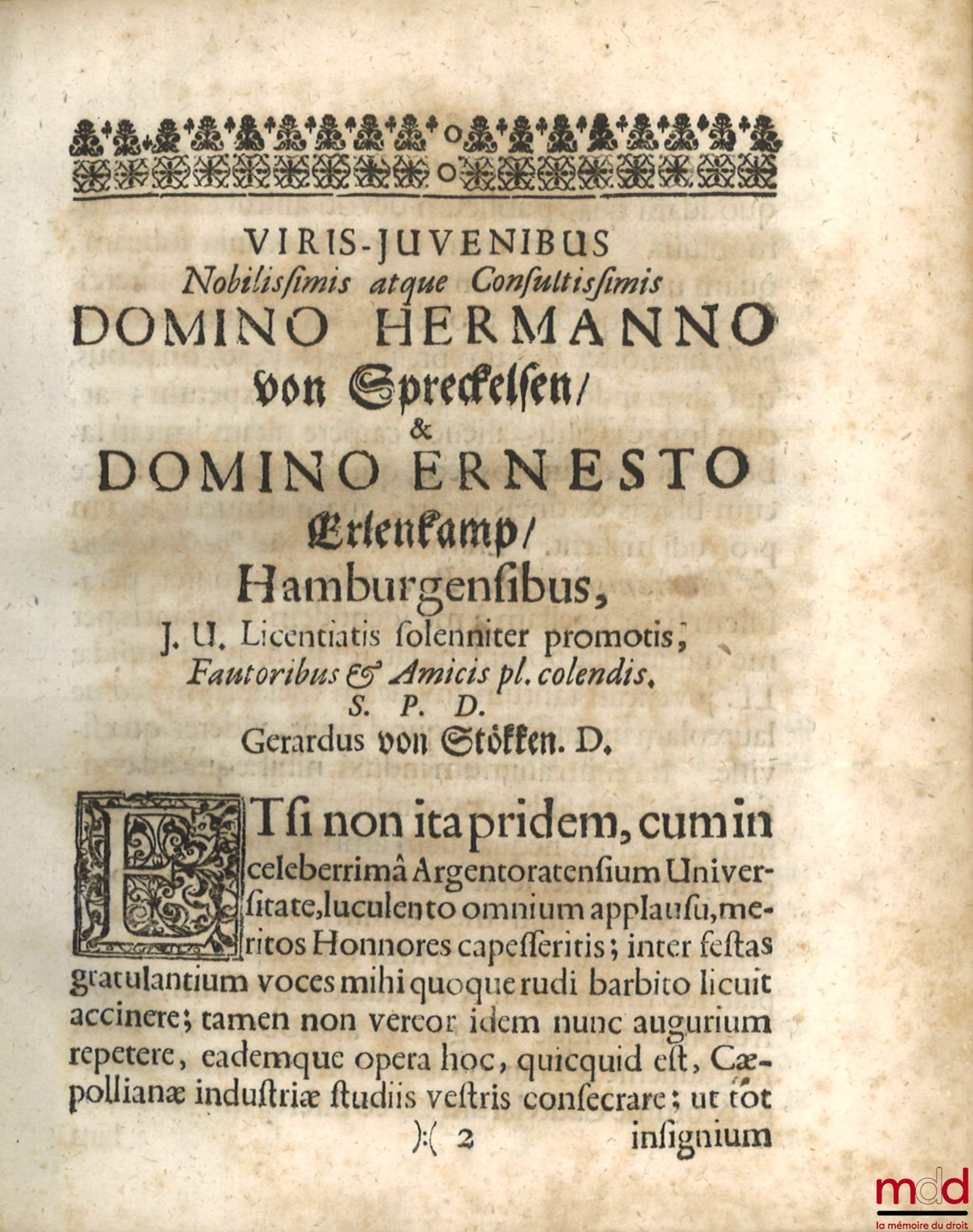 CAEPOLLÆ (Barthol.) [CIPOLLA (Bartolomeo)] – TRACTATUS CAUTELARUM, TAM IN SCHOLA, QUAM IN FORO APPRIME UTILIS cum Summariis ac Indice triplici & PRÆFATIONE JOHANNIS FICHARDI, JCti. DE RECTO VEROQUE CAUTELARUM USU PROCURANTE G. D. STOFFEN. D.