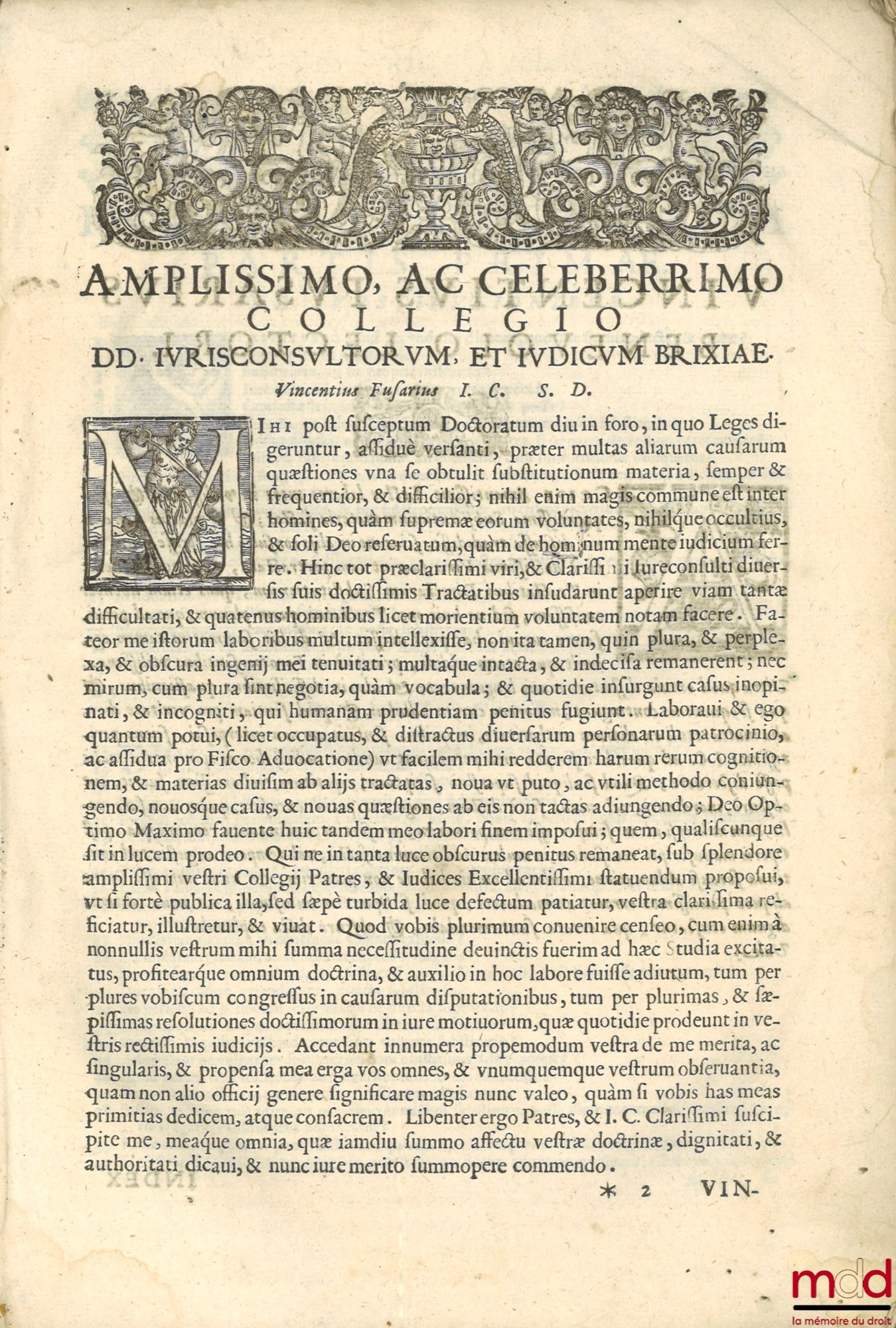 FUSARIO (Vincentio) [Fusari (Vincenzo)]  – Tractatus de substitutionibus In Duas Partes distinctus, quarum prima continet directa summatim, Hoc est, De Substitutionibus in genere, De Vulgari, Pupillari, Exemplari, Directa Militari, Compendiosa, & Reciproc