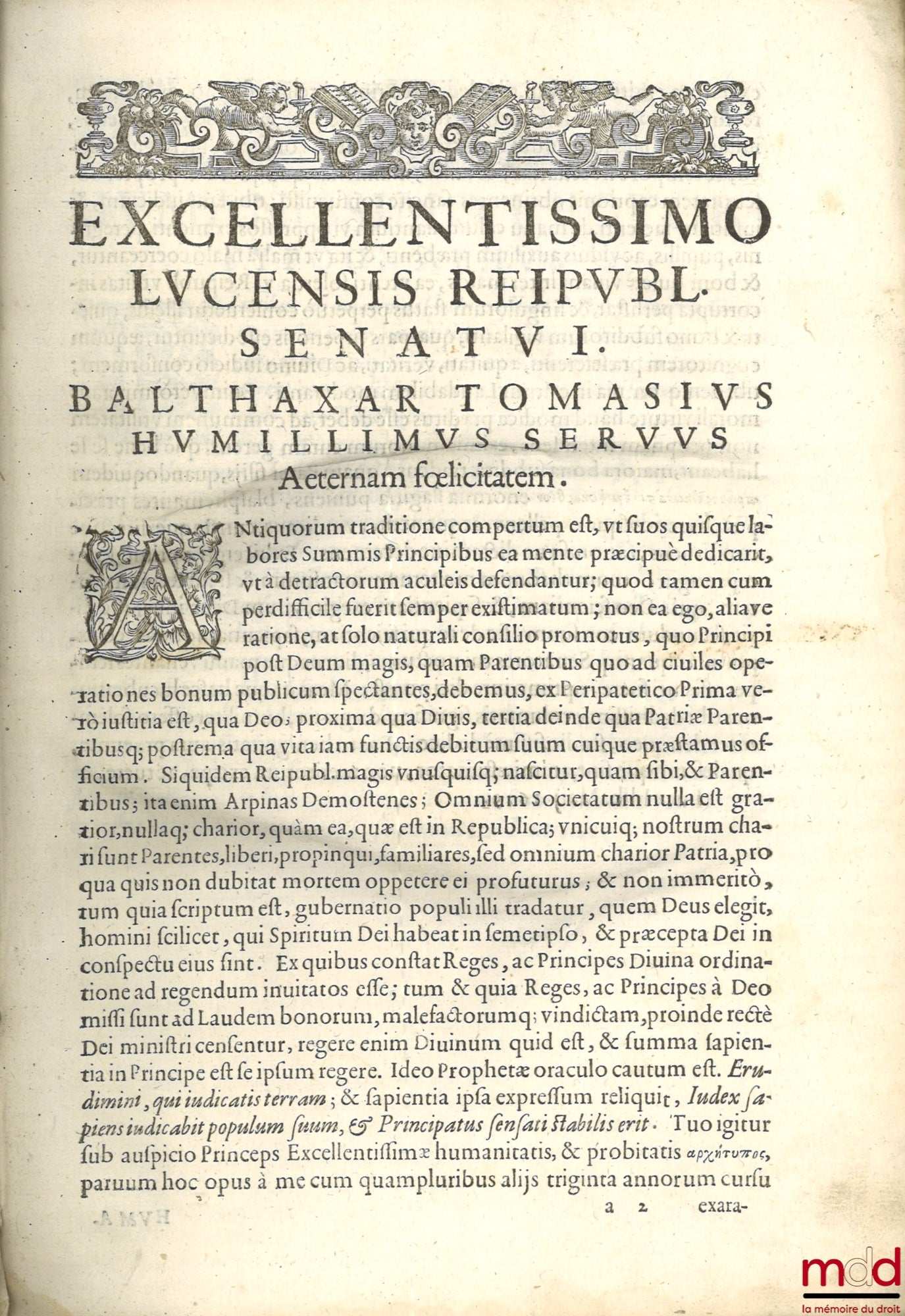 TOMASII (Balthaxaris) [TOMASIUS (Balthaxar)] – I.C. LUCENSIS PRÆCLARISSIMI DECAS TRACTATUS CONTINENS INFRASCRIPTOS. Personarum statum, nec non ultimarum voluntatum materiam complectentes. Videlicet : De legitimatione, cum Tractatu Clausularum Incapacibus.