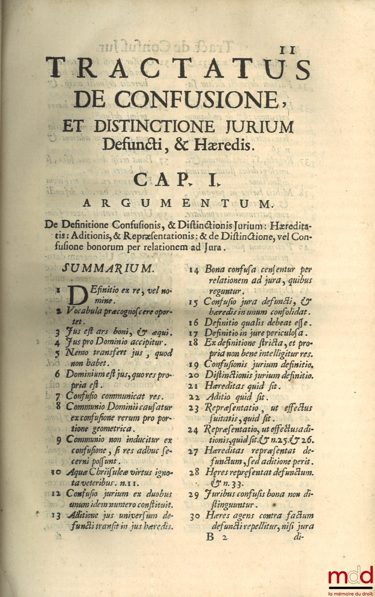 RUBEAU DE BUXETO (Carlo) – TRACTATUS DE CONFUSIONE, ET DISTINCTIONE JURIUM Defuncti, & Hæredis. In quo novis distinctionibus opiniones DD. conciliantur, & plura ad praxim utilia exponuntur. AUTHORE J.C. CAROLO RUBEO DE BUXETO, Cum duplici Indice, capitum