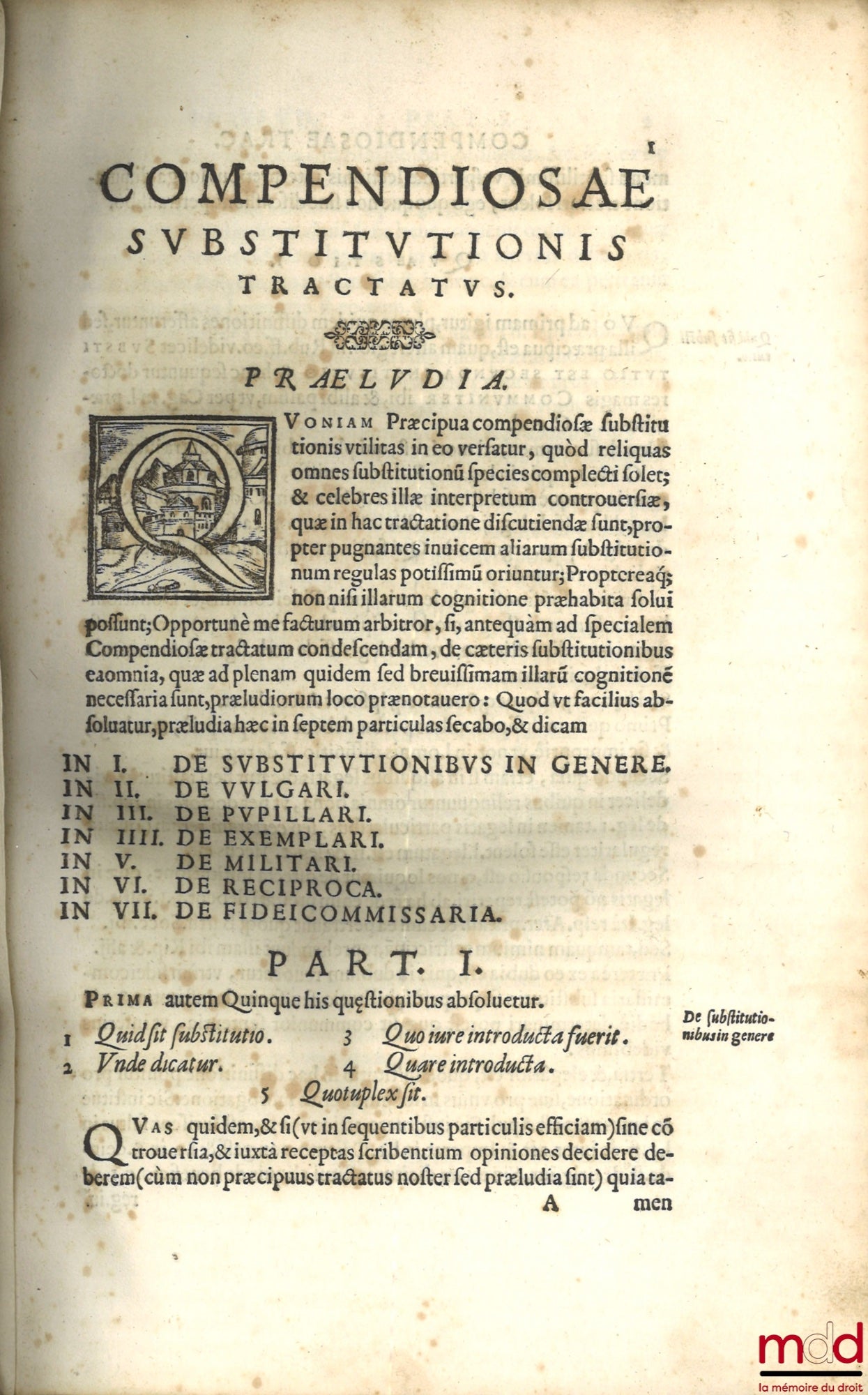 ODDI (Sforza) – Compendiosae svbstitvtionis tractatvs. Cum Priuilegiis S. D. N. PII V. Et Sereniss. Principis Etruriæ, Neper Decennium ab aliis sine Authoris licentia imprimi, vel impræssus vendi possit, Sub pæna Excommunic. & aliis pænis pecuniariis, ut