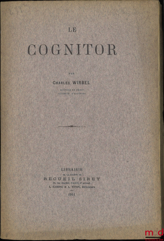 WIRBEL (Charles) – LE COGNITOR