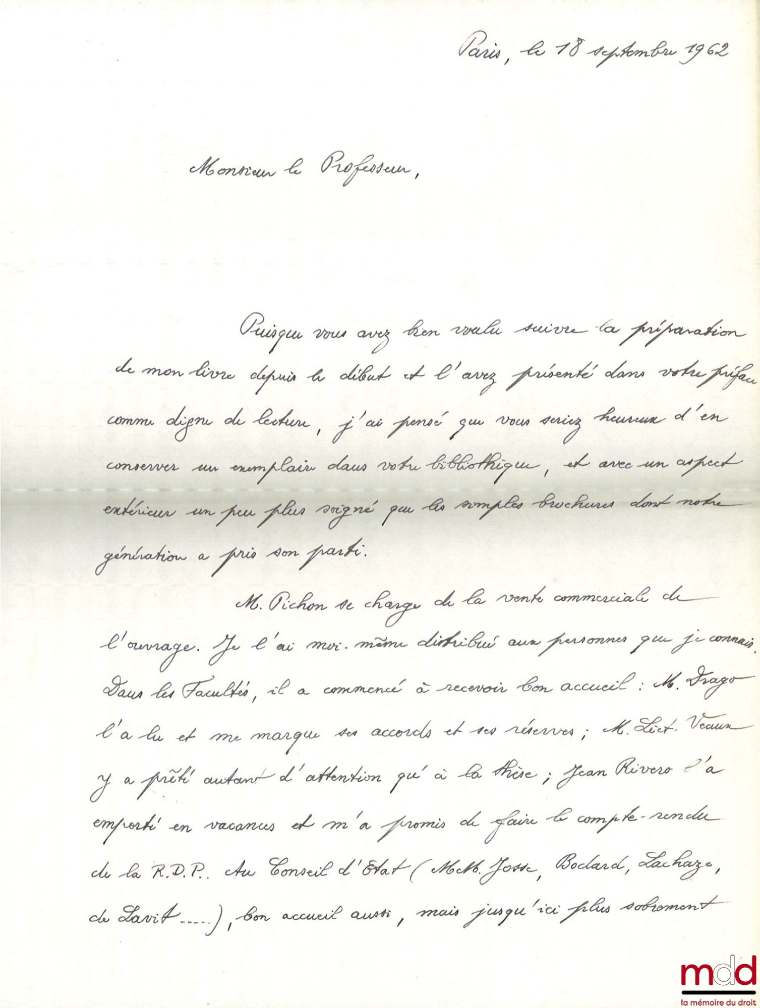 LANDON (Pierre) – HISTOIRE ABRÉGÉE DU RECOURS POUR EXCÈS DE POUVOIR DES ORIGINES À 1954, Préface de Marcel Waline, Bibl. de droit public, t. IL